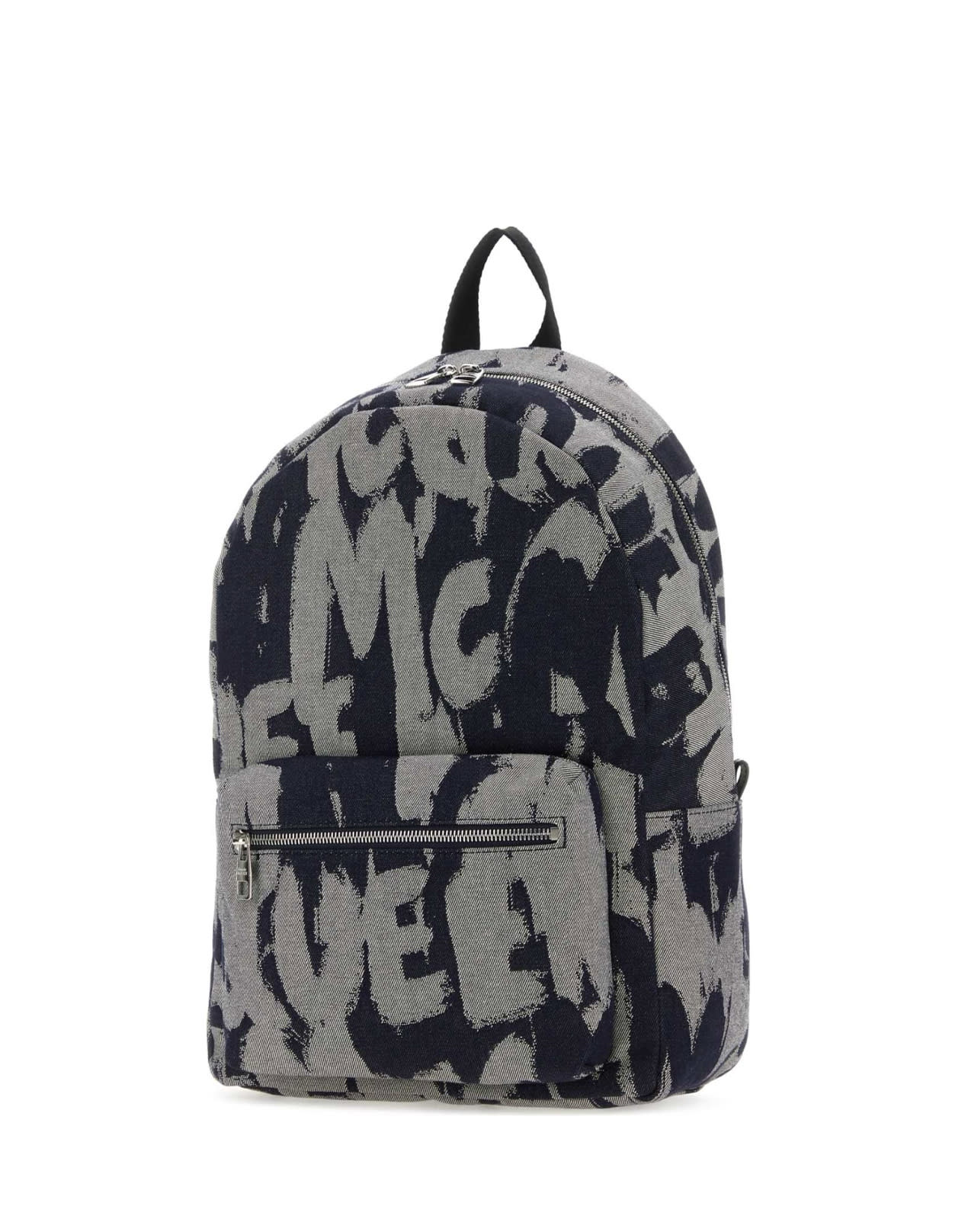 Shop Alexander Mcqueen Indigo Graffiti Mcqueen Denim Backpack In Blue