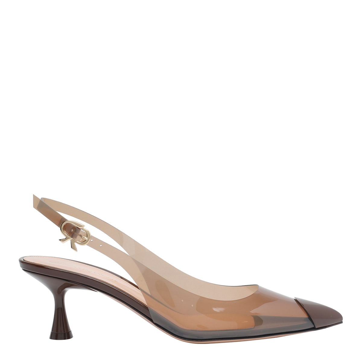 Gianvito Rossi Transparent Slingback Kitten Heel Pumps In Brown