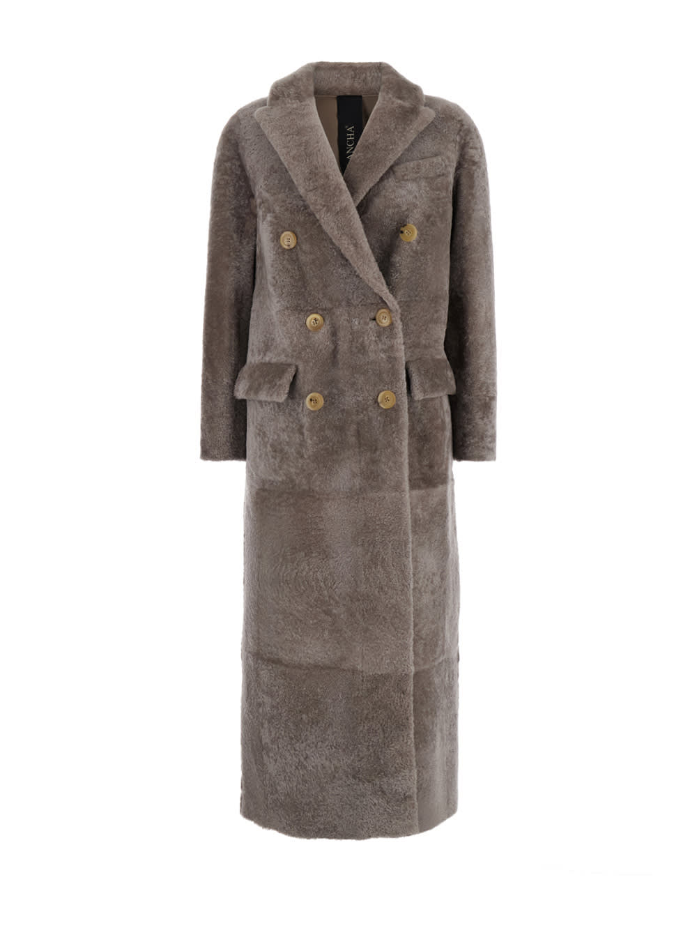 Brown Long Double Breasted Coat In Shearling Woman