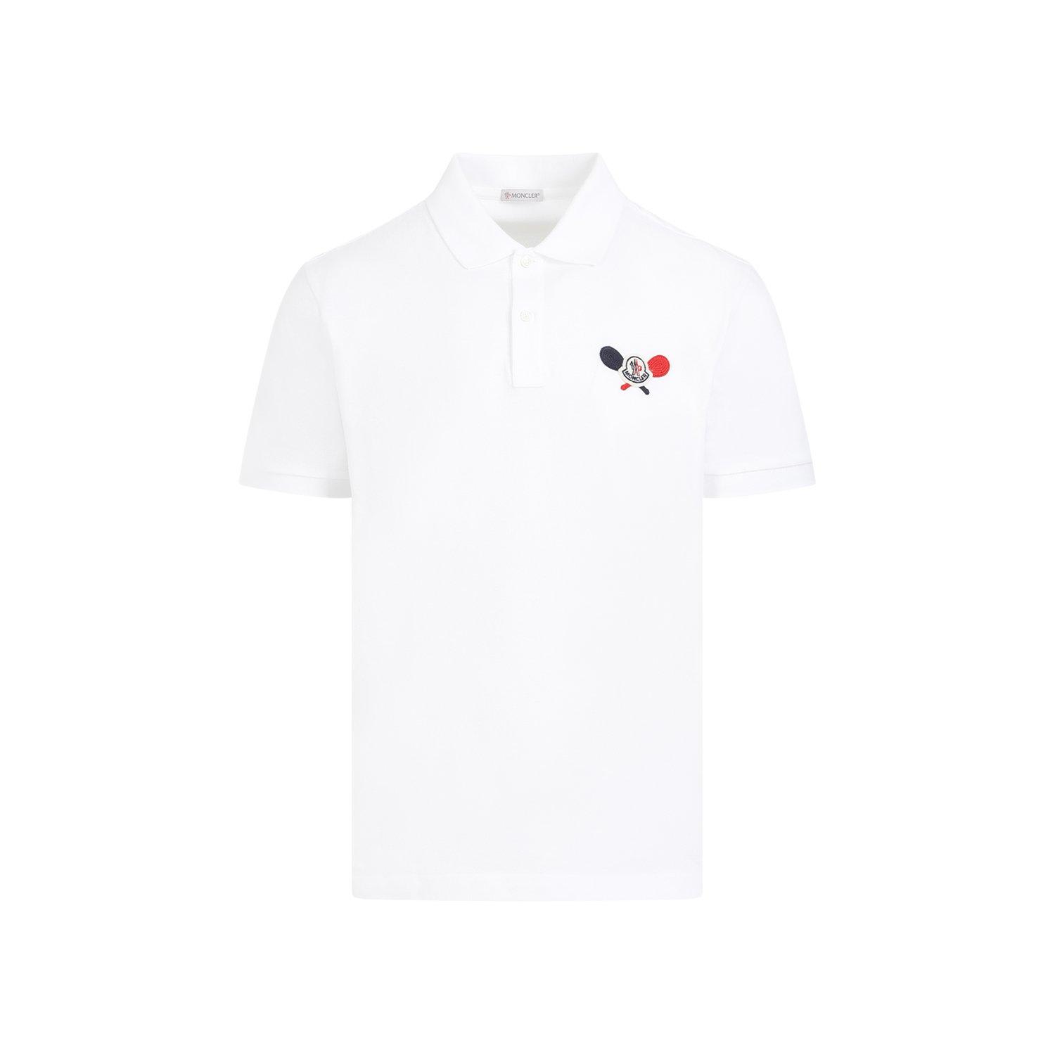 Moncler Tennis Logo Patch Polo Shirt In Bianco