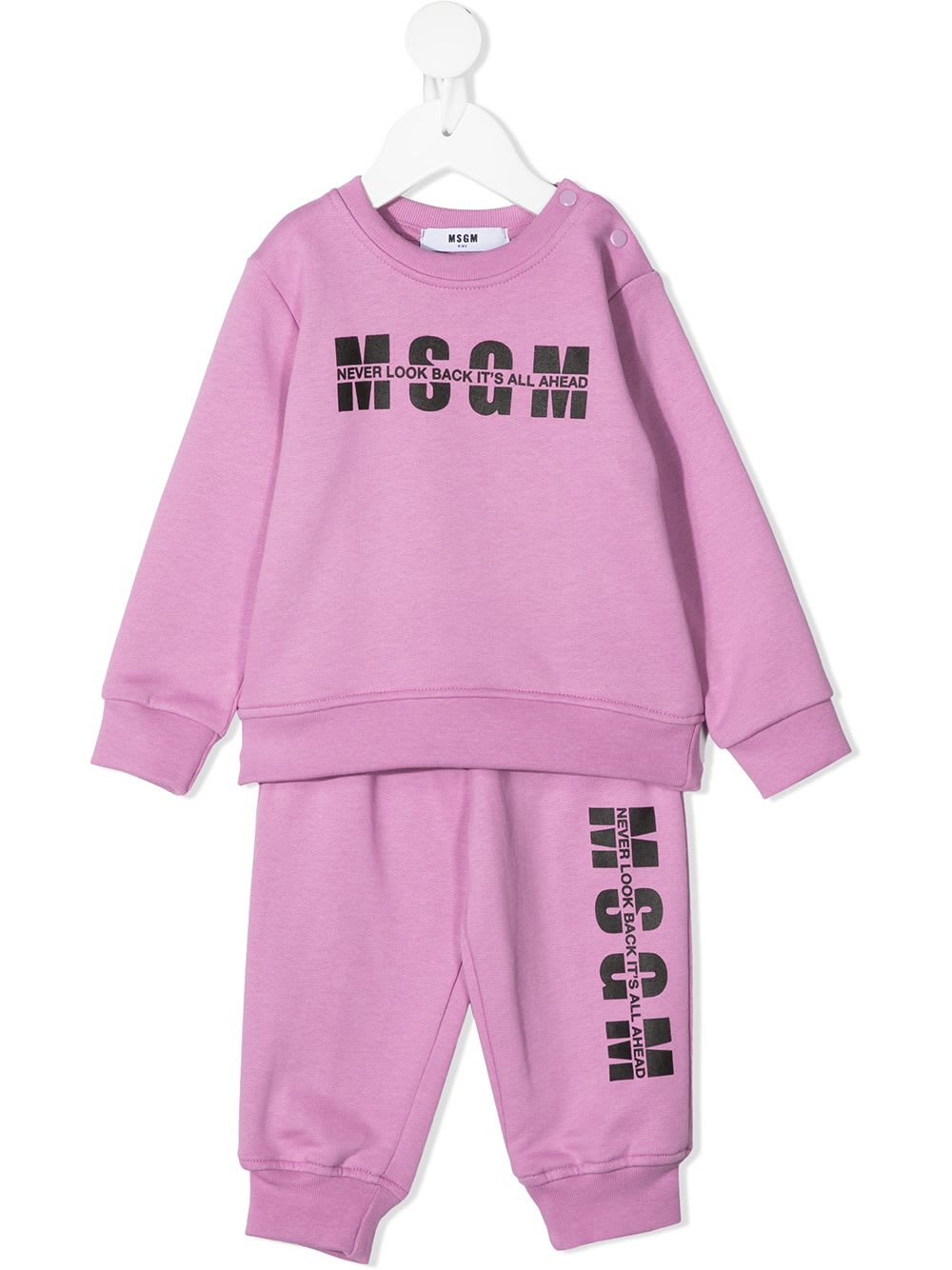 MSGM UNISEX KID LILAC SPORTS SUIT WITH CONTRASTING LOGO AND SLOGAN,11929102