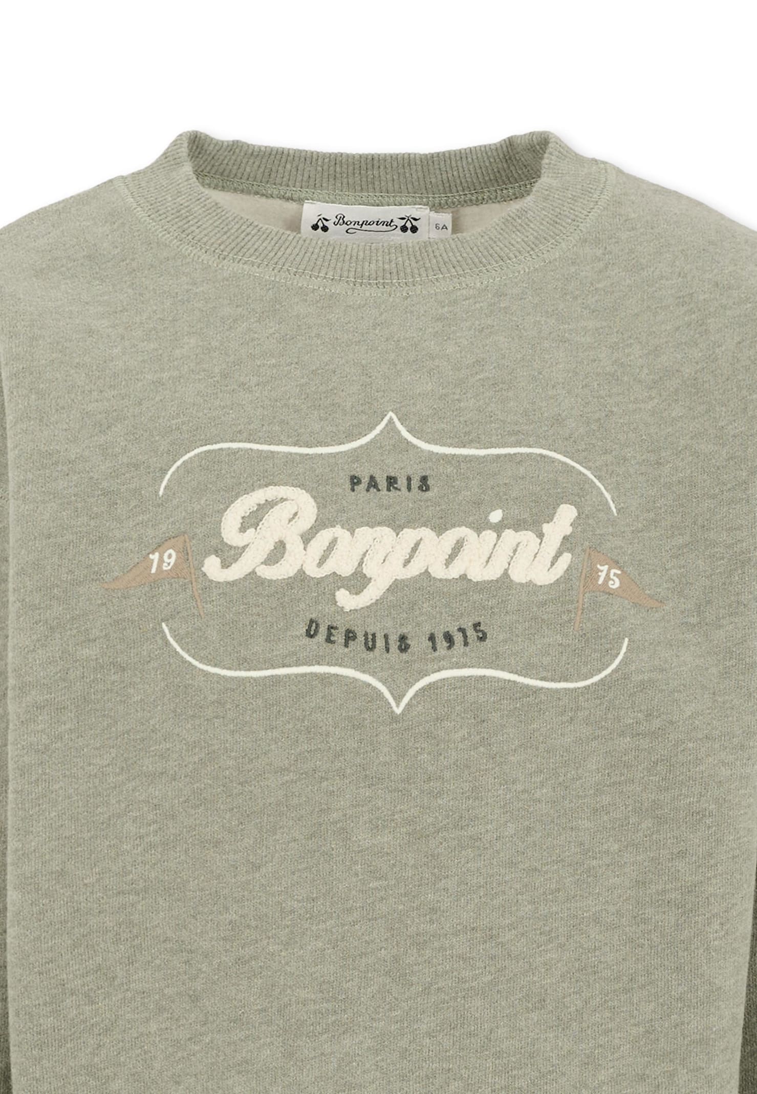Bonpoint Tonino Sweatshirt In Grey-green With Embroidered Logo In Green