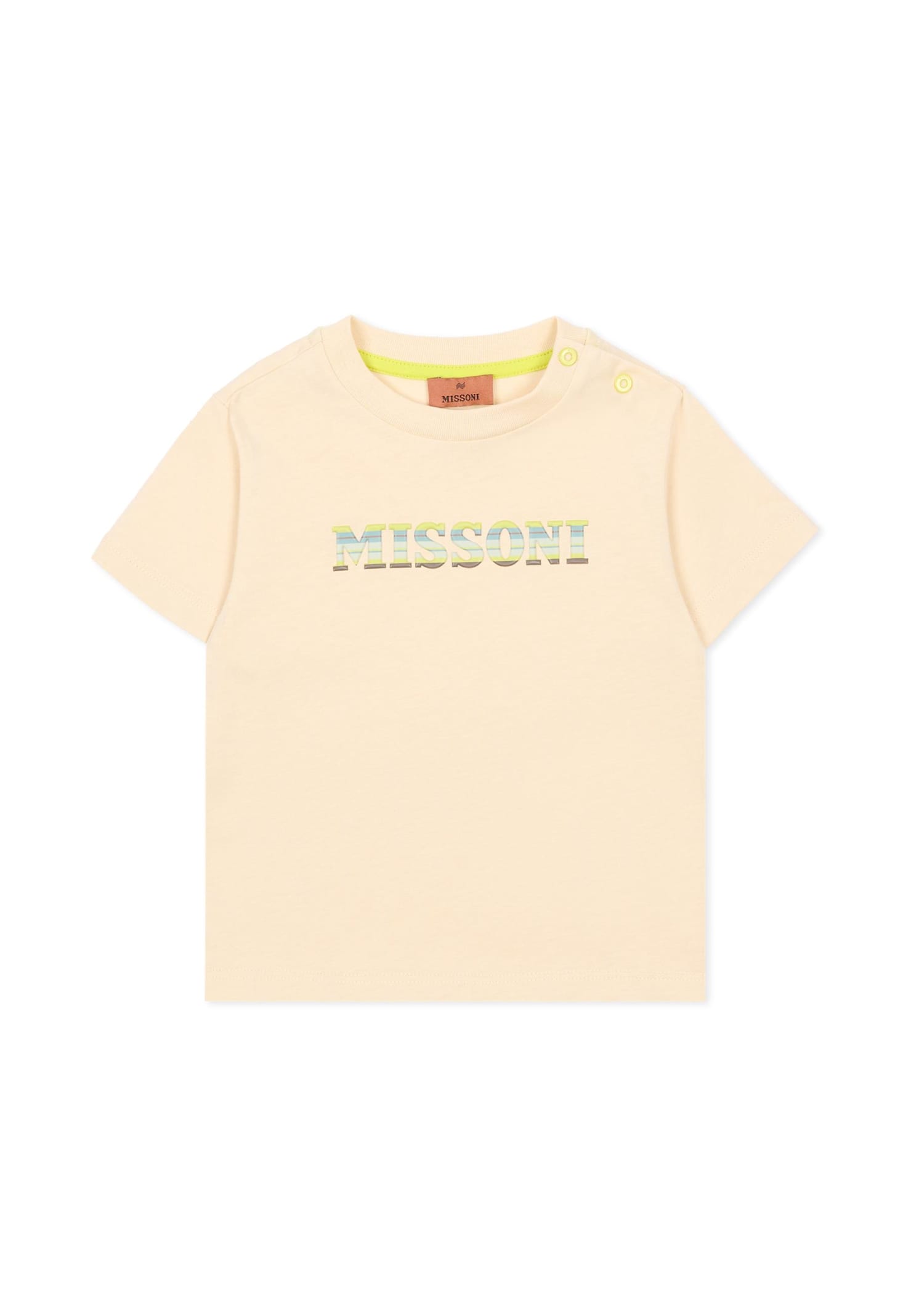 Missoni Beige T-shirt For Babykids With Logo In Orange