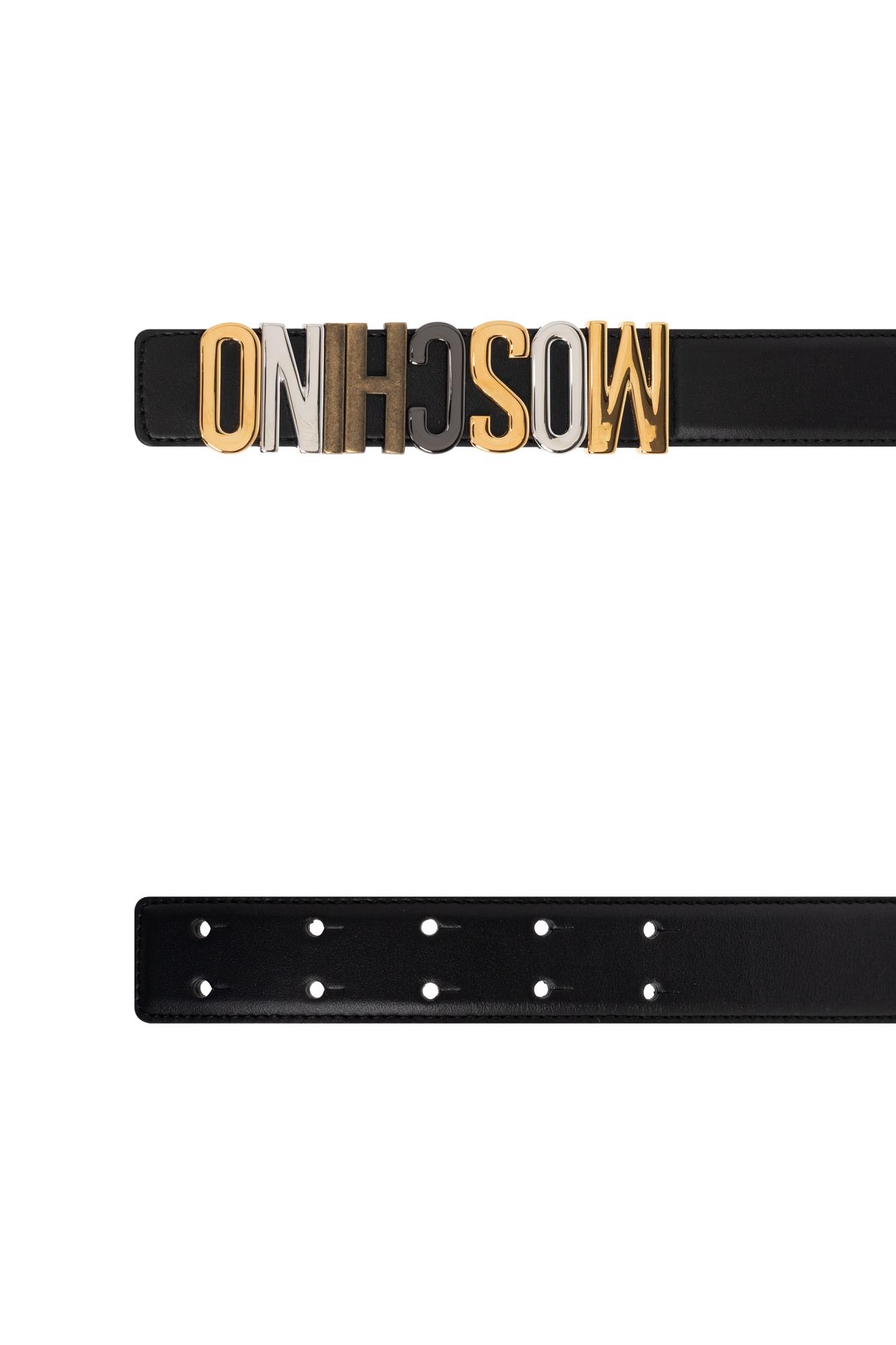 Moschino Calf Mixed Lettering Logo Belt In Black