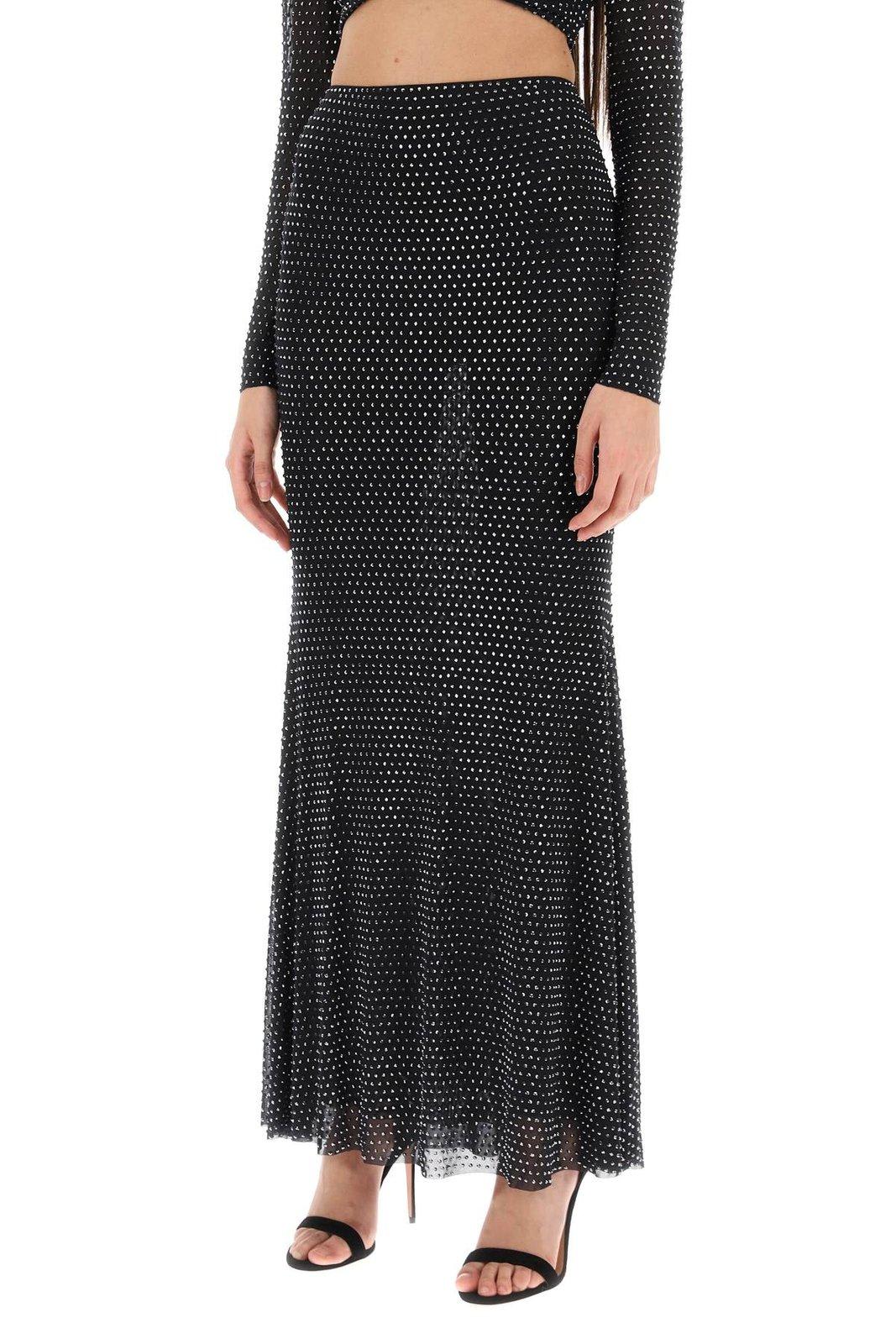 Shop Self-portrait High-waisted Rhinestone-embellished Maxi Skirt In Nero