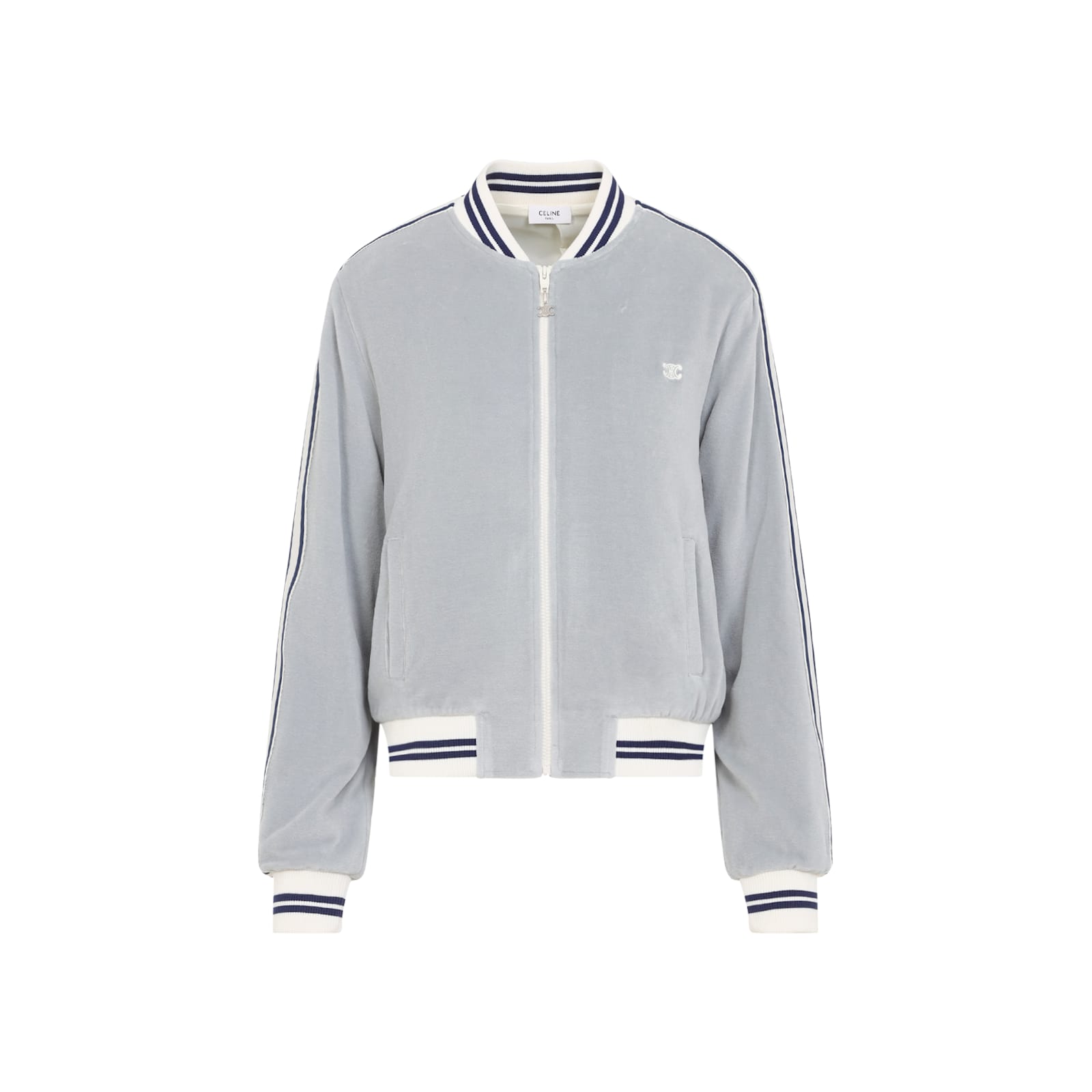 Celine Grey Teddy Tracksuit Triomphe Cotton Jacket In Gray