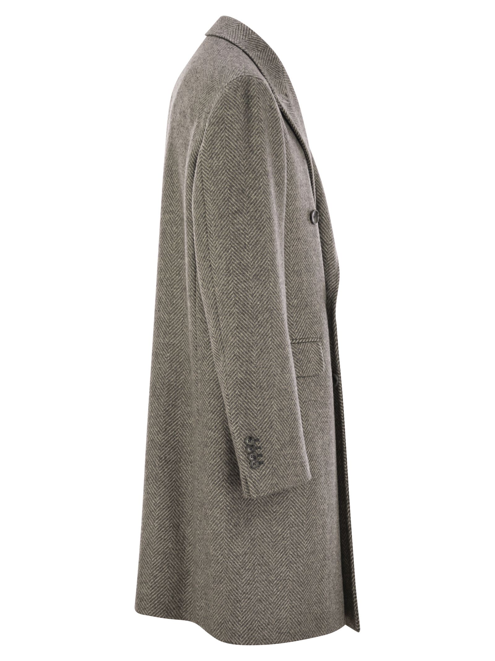 Shop Tagliatore Herringbone Coat In Virgin Wool And Cashmere In Grey