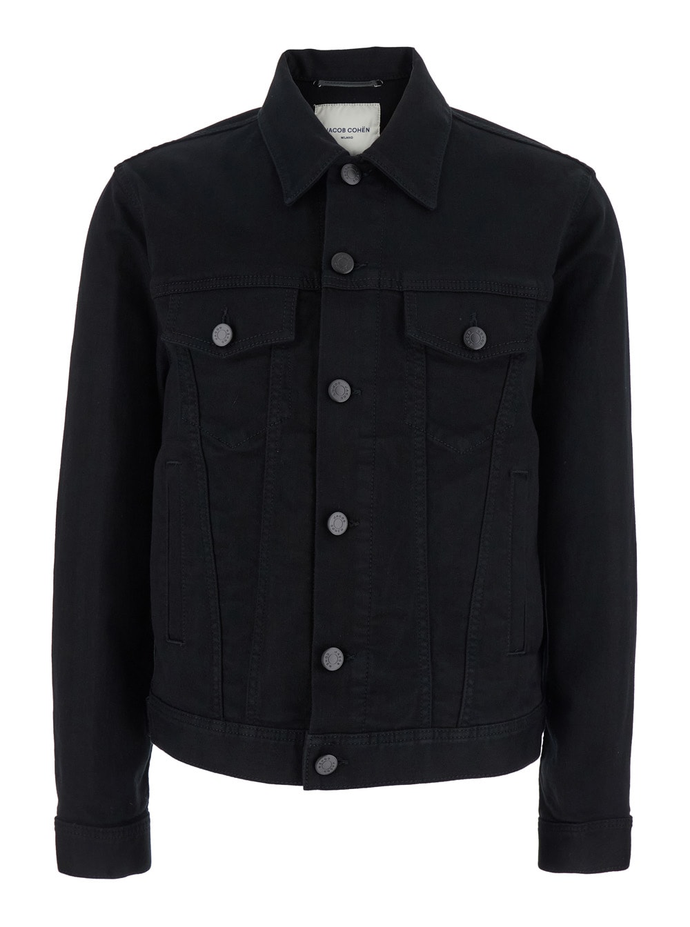 brad Black Jacket With Classic Collar And Logo Patch On The Rear In Denim Man