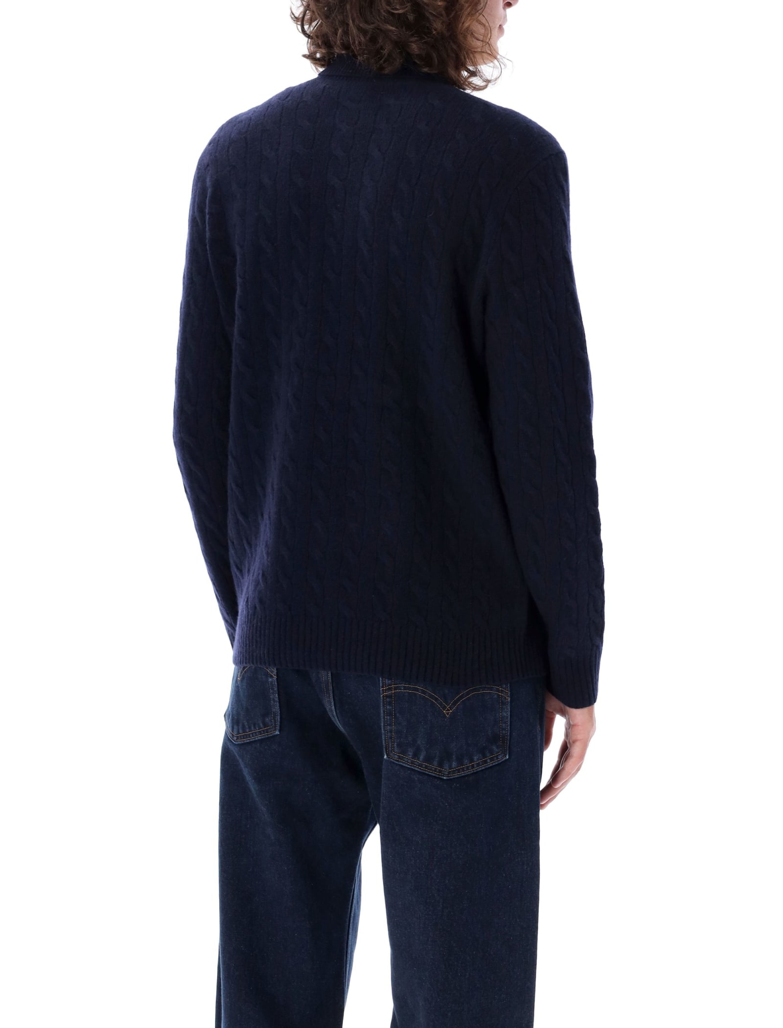 Shop Polo Ralph Lauren Cable Knit High-neck Sweater In Hunter Navy