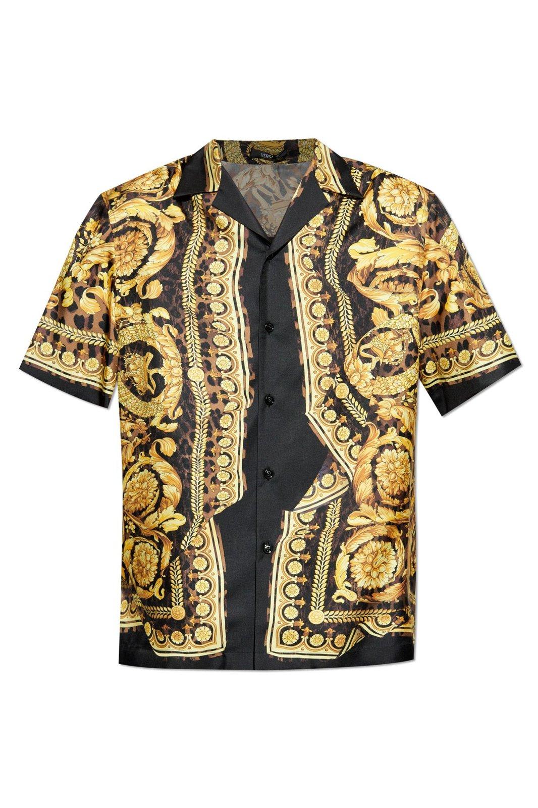 Shop Versace Wild Barocco Short-sleeved Shirt In Chestnut-gold