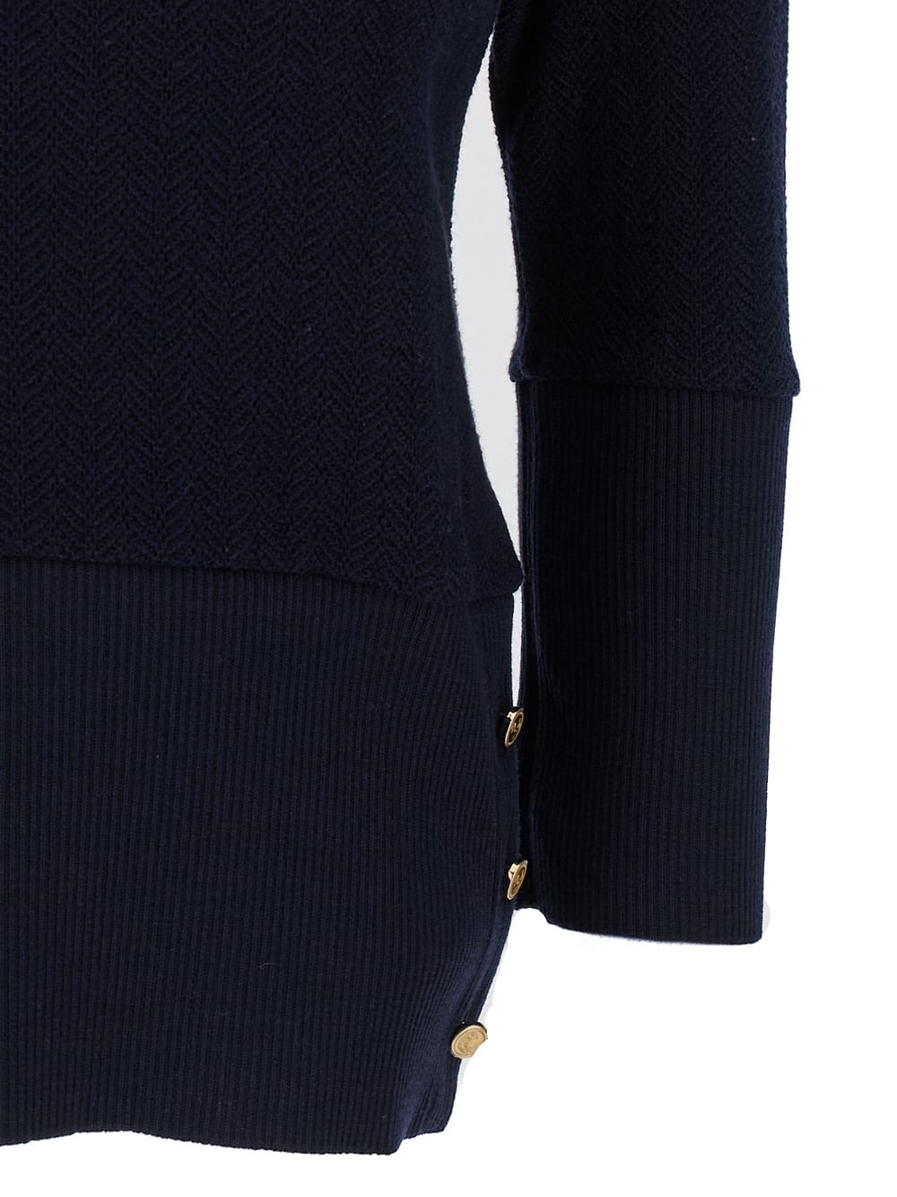 Shop Thom Browne Blue Sweater With Buttons Details And 3/4 Sleeves In Wool Woman