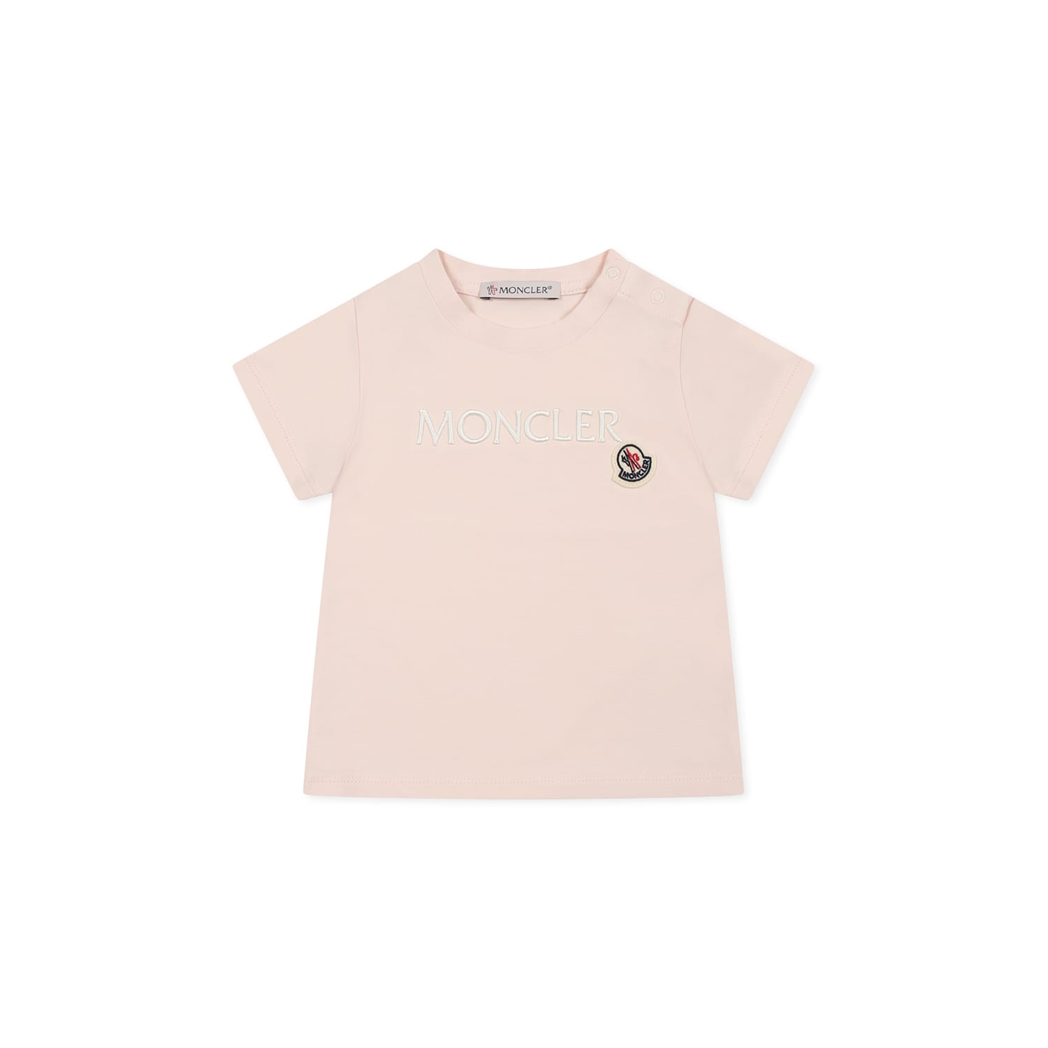MONCLER PINK T-SHIRT FOR BABY GIRL WITH LOGO