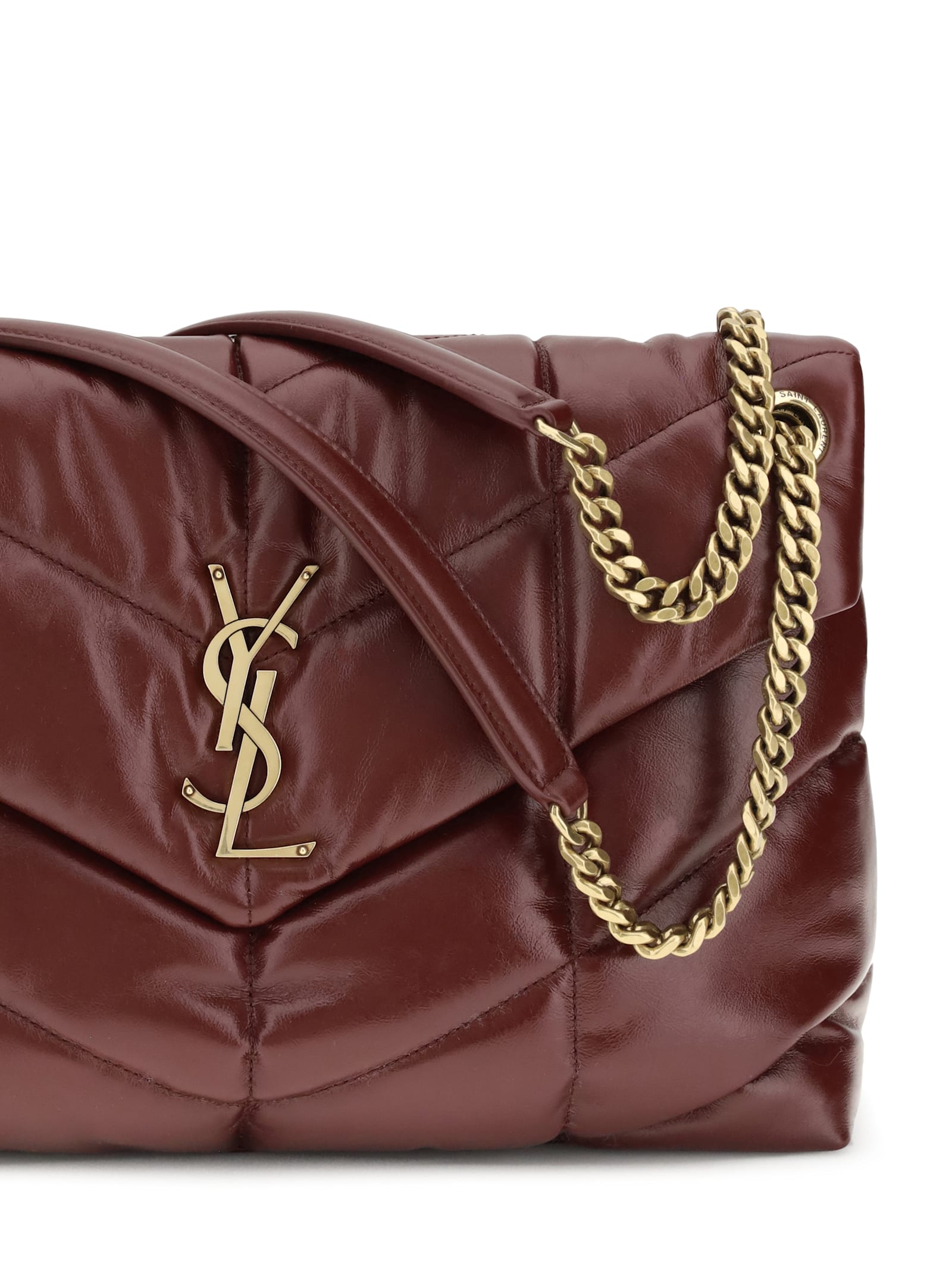 Saint Laurent Medium Puffer Bag In Glossy Leather In Burgundy