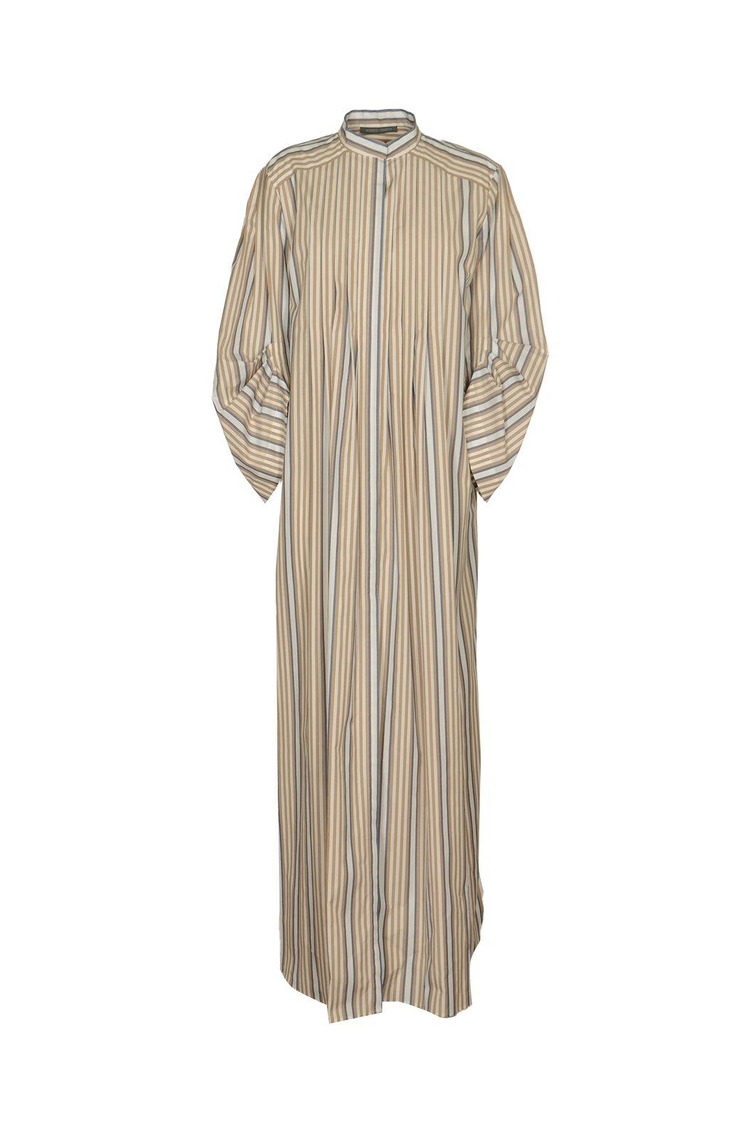 Shop Alberta Ferretti Striped Poplin Midi Shirt Dress  In Beige