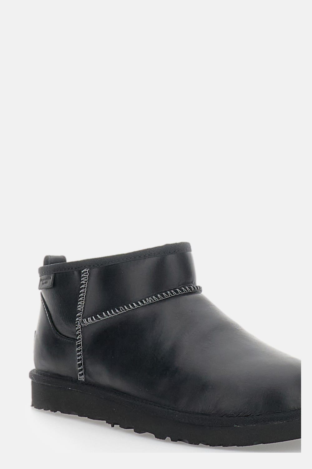 Ugg Classic Ultra Mini Leather Ankle Boots With Plush Lining In Black