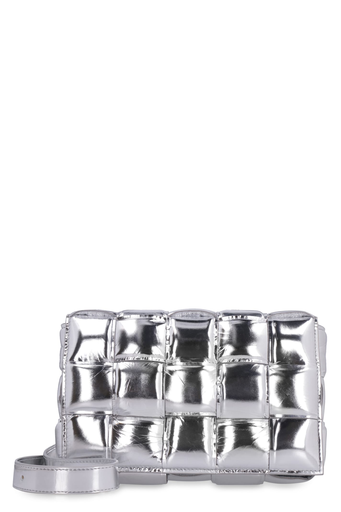 Bottega Veneta Padded Cassette Crossbody Bag in Metallic Silver