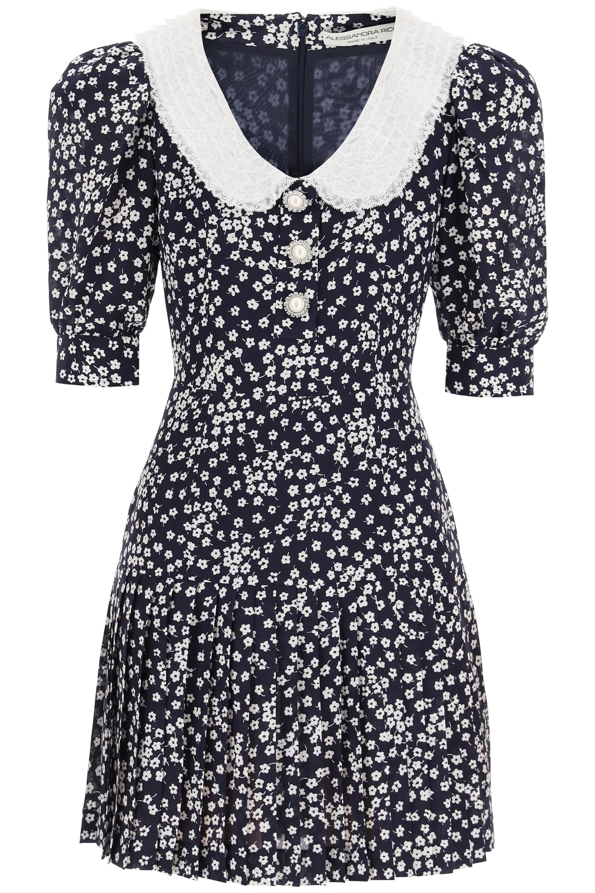 Alessandra Rich Mini Dress With Lace Collar And Jewel Buttons