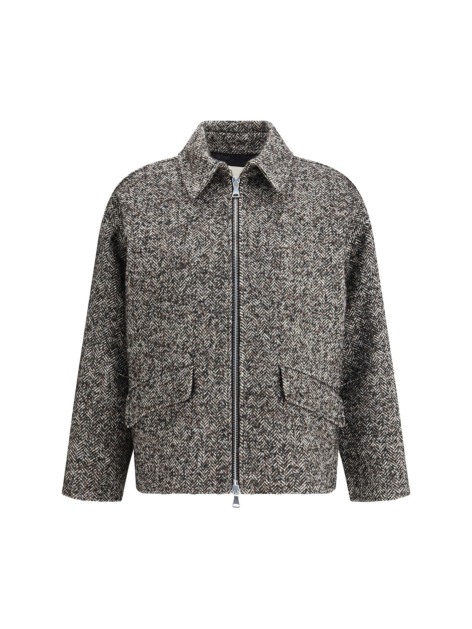 True Royal Alina Herringbone Zip-front Jacket In Gray
