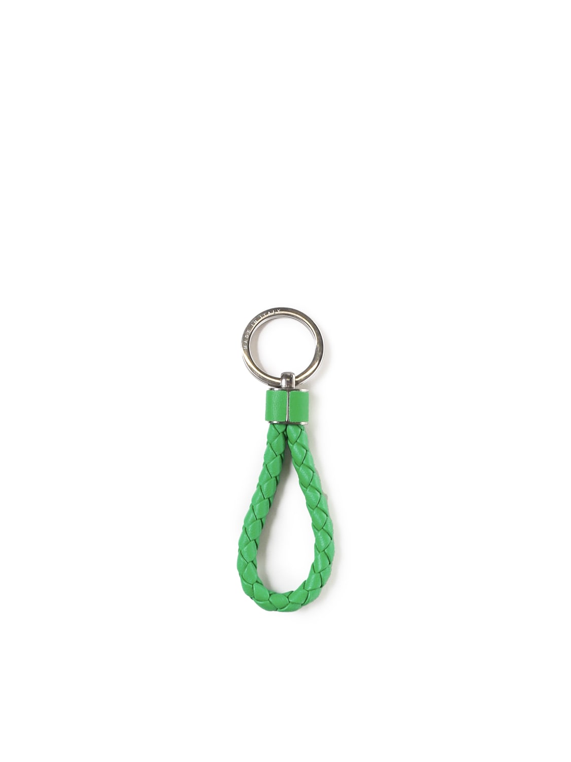 Shop Bottega Veneta Intrecciato Keyring In Parakeet Silver