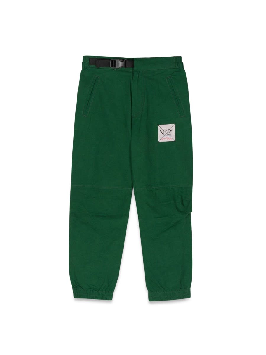 Shop N°21 Pants With Logo Patch In Green