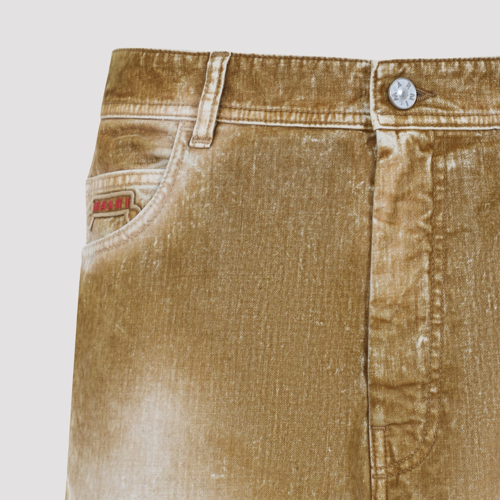 Marni Brown Flocked Denim Trousers With Back Adjuster In Brown