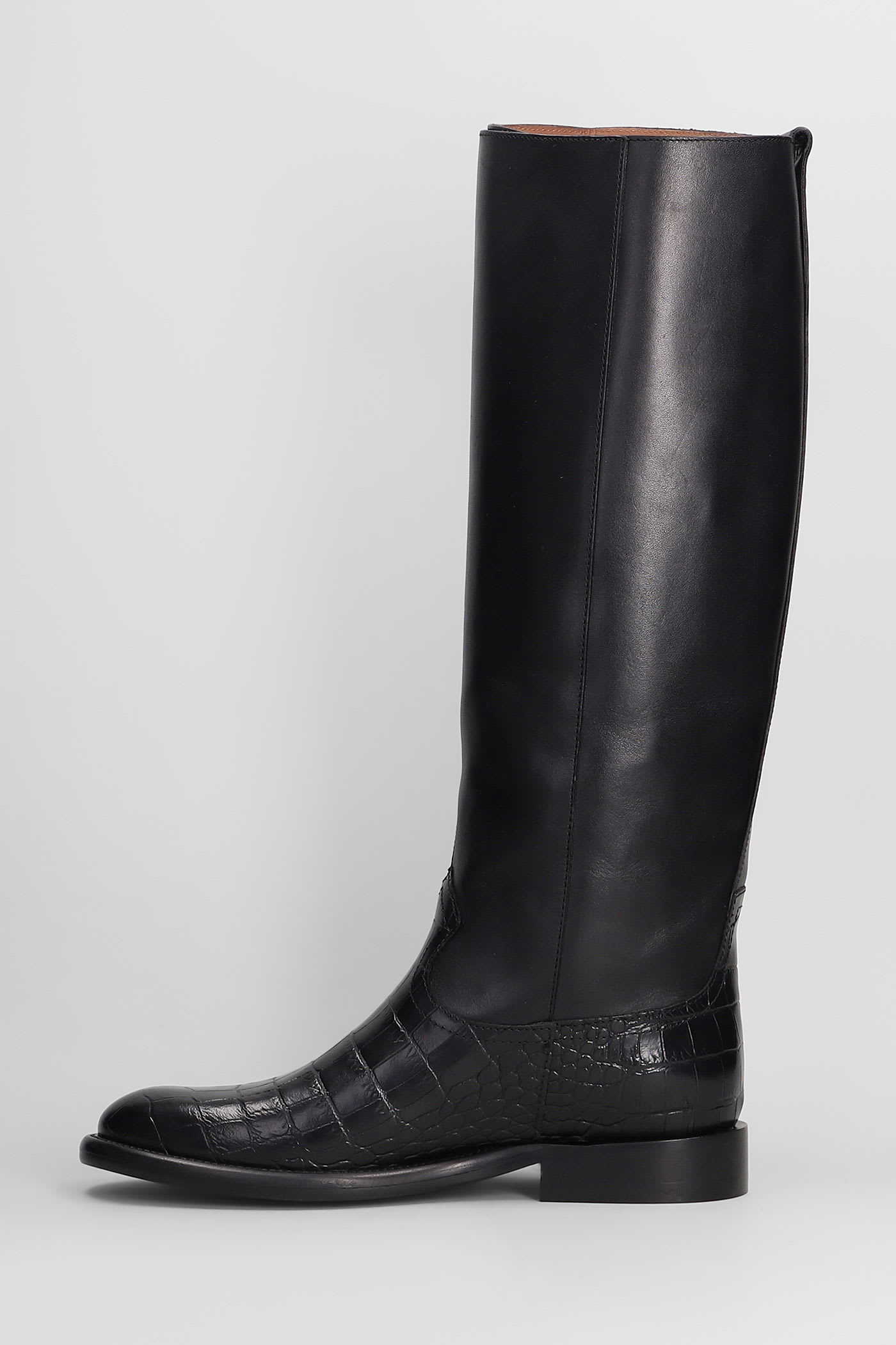 Paris Texas Montana Buckle Boot Low Heels Boots In Black Leather In Black