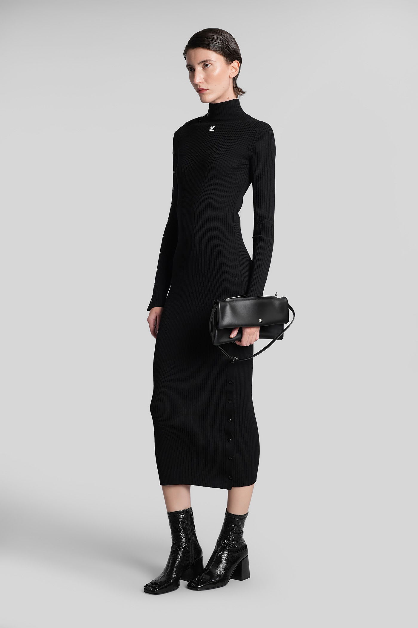 Courrèges Long Dress In Black Viscose In Black