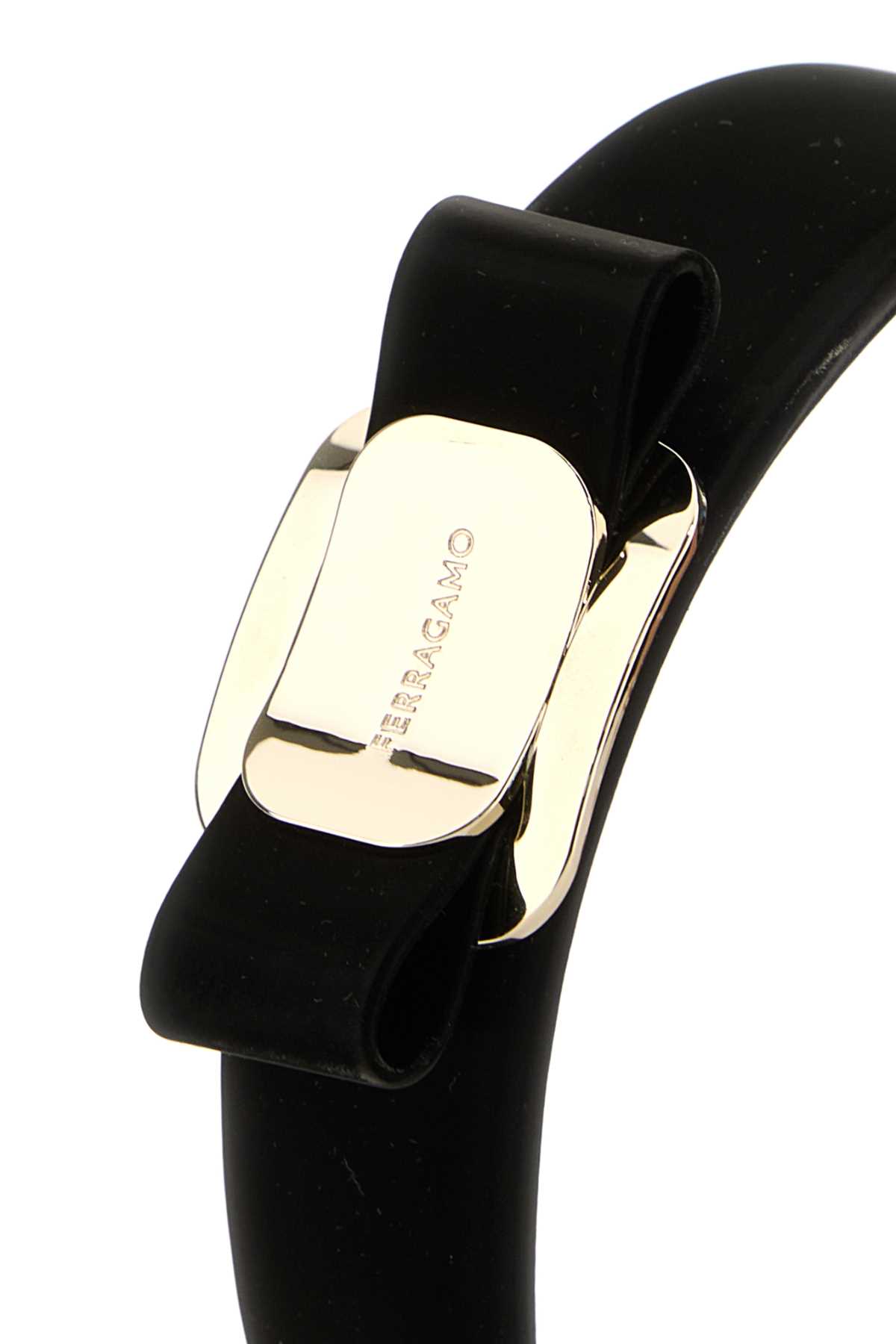 Ferragamo Black Leather Hairband In Black
