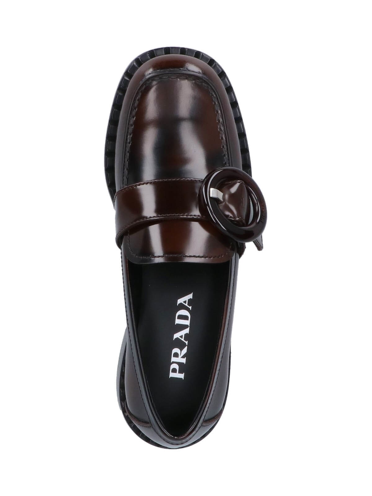 Prada Calf Leather Loafers In Brown