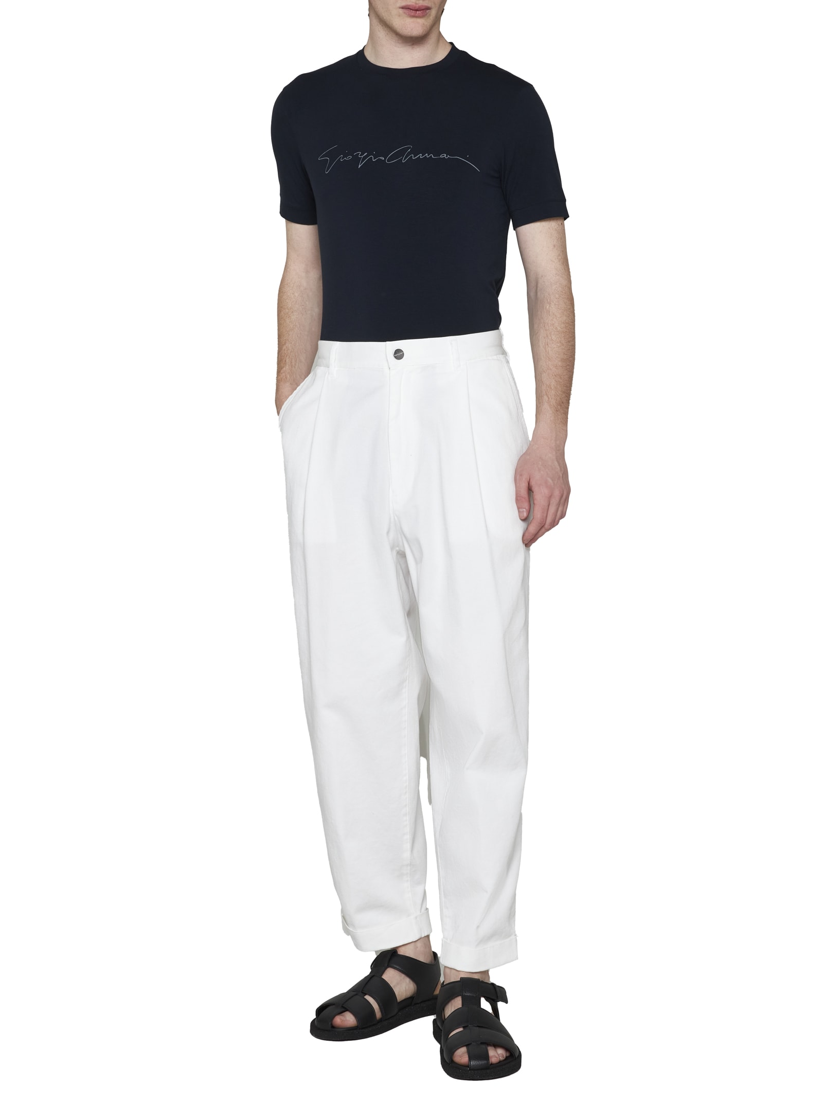 Shop Giorgio Armani Logo Print Crewneck T-shirt In Blu Navy