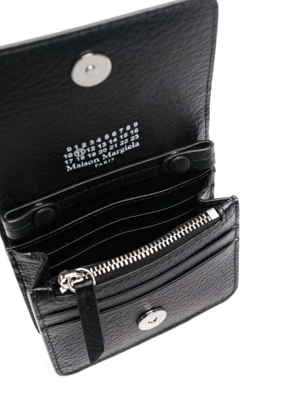 Shop Maison Margiela Black Wallet With Silver-tone Chain And Stitching Detail In Leather Woman