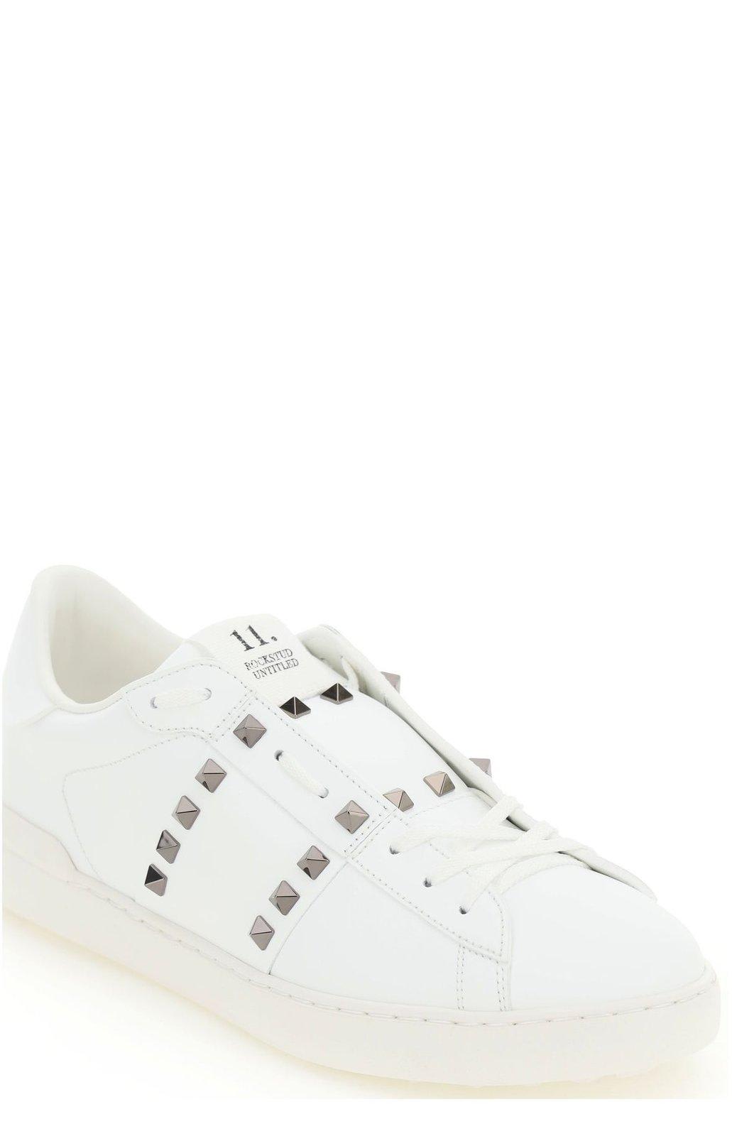 Shop Valentino Garavani Rockstud Untitled Lace-up Sneakers In White