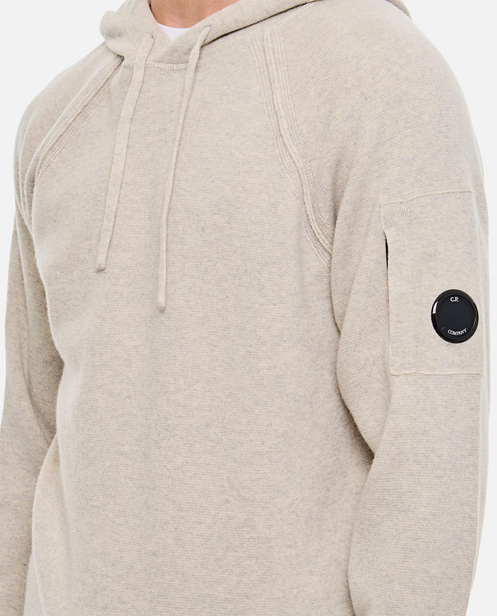 Shop C.p. Company Lambswool Grs Waffle Hooded Knit In Grey