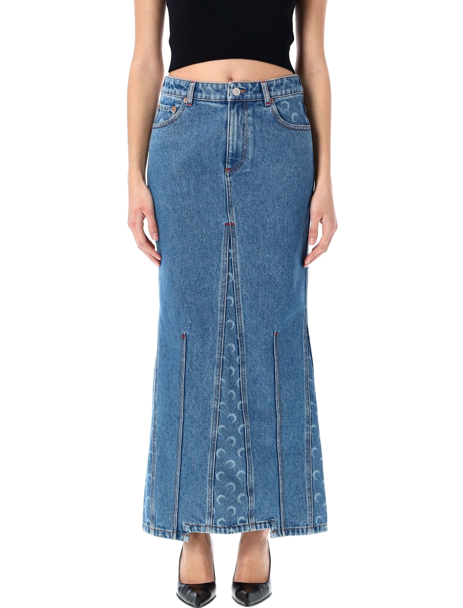 Moon Laser Denim Long Skirt