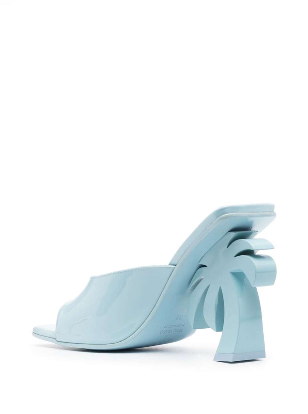 Shop Palm Angels Palm Tree Blue Mules With Palm Tree-shaped Heel In Leather Woman