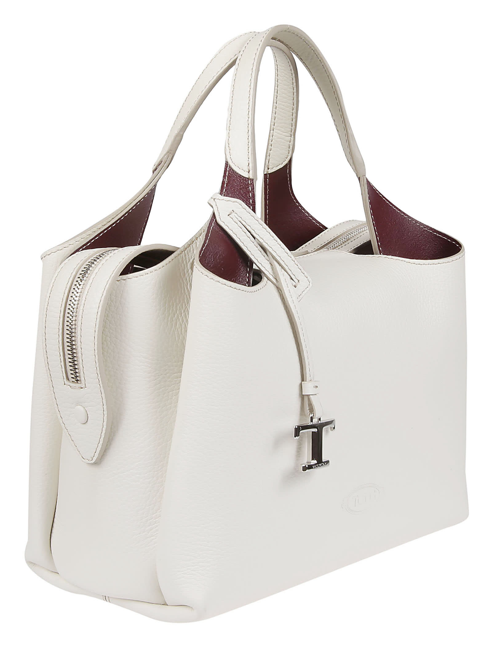 Shop Tod's Medium Apa Bag In Bianco Calce/bordeaux Scuro