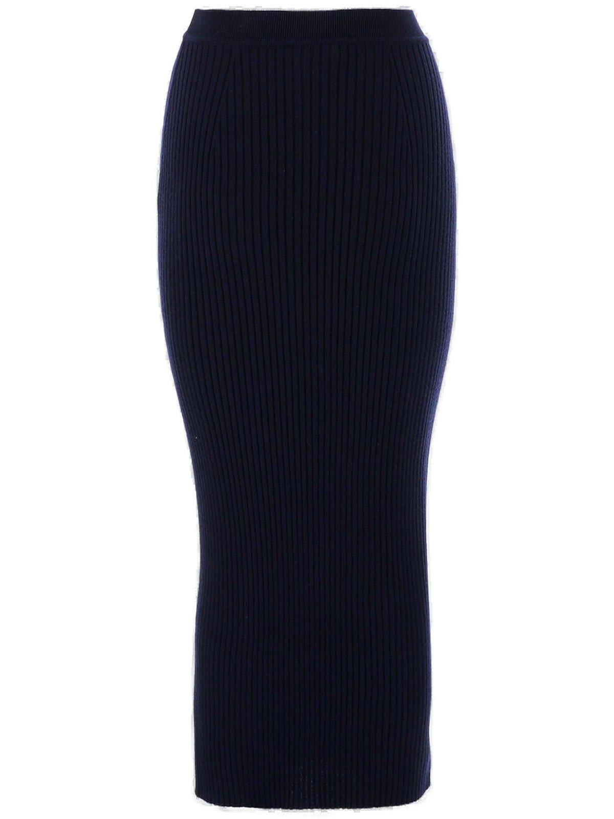 Shop Chloé High-waisted Ribbed Pencil Skirt In Blue