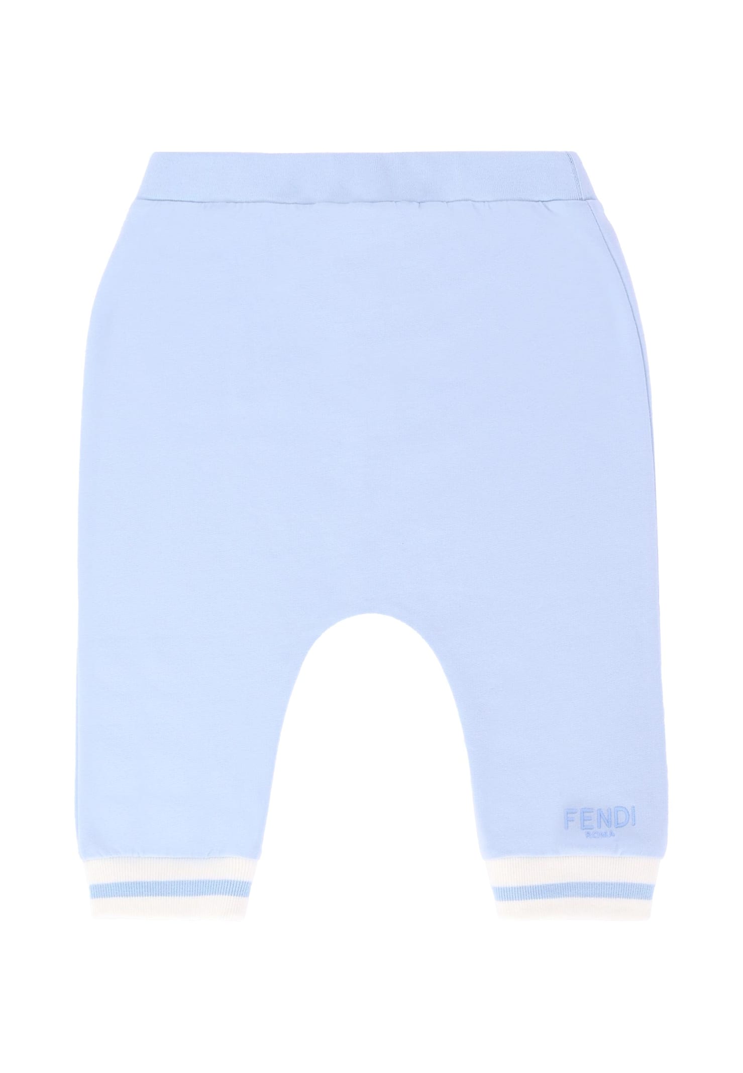 Fendi Light Blue Trousers For Baby Boy With Logo In Blue