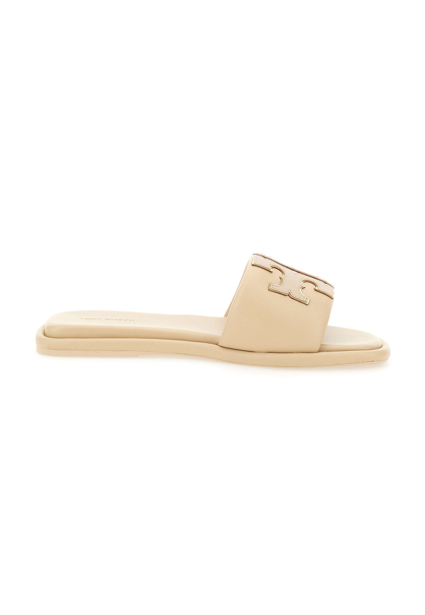 Tory Burch Double-t Padded Leather Slides In Cream | ModeSens