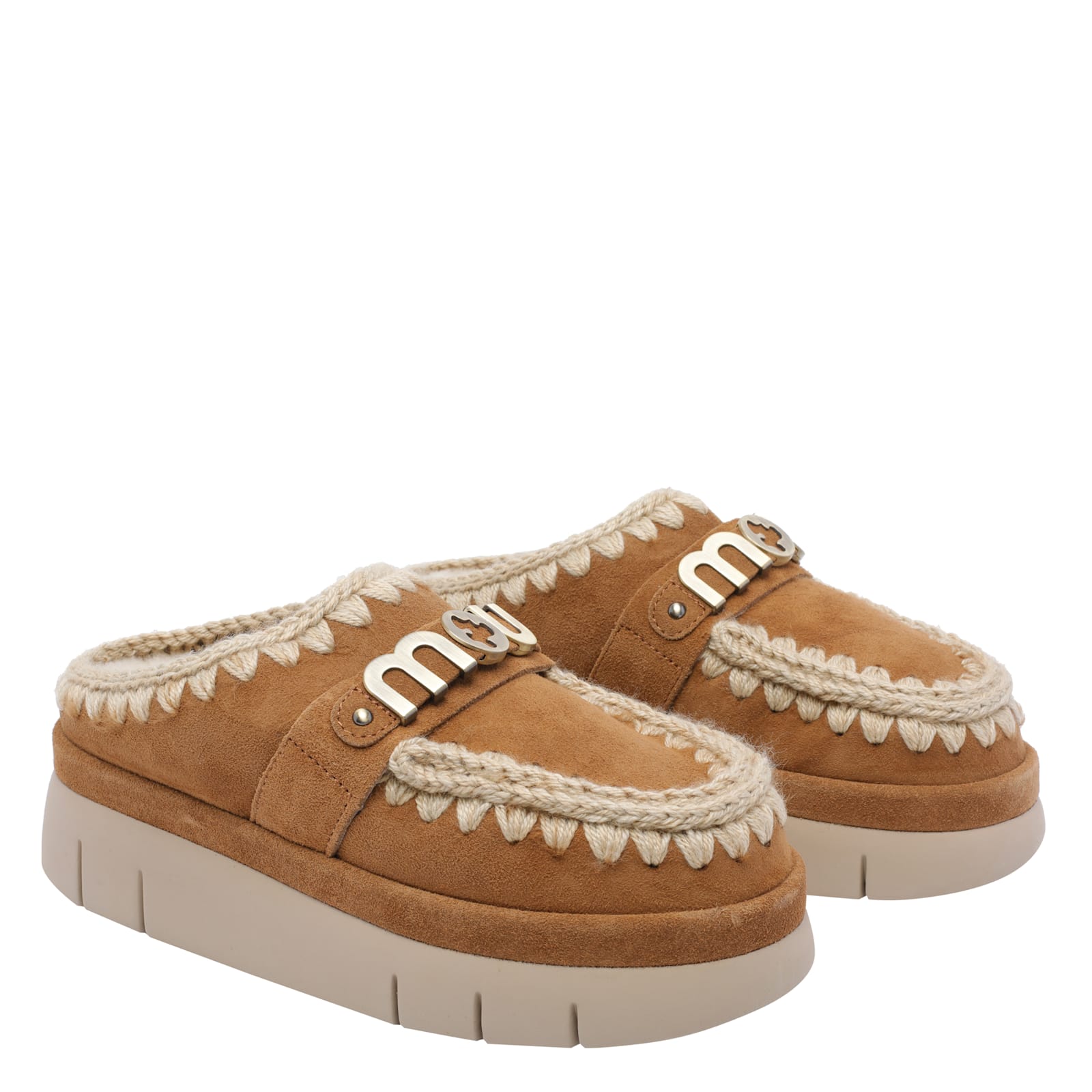 Mou Bounce Double-face Sheepskin Clog In Brown