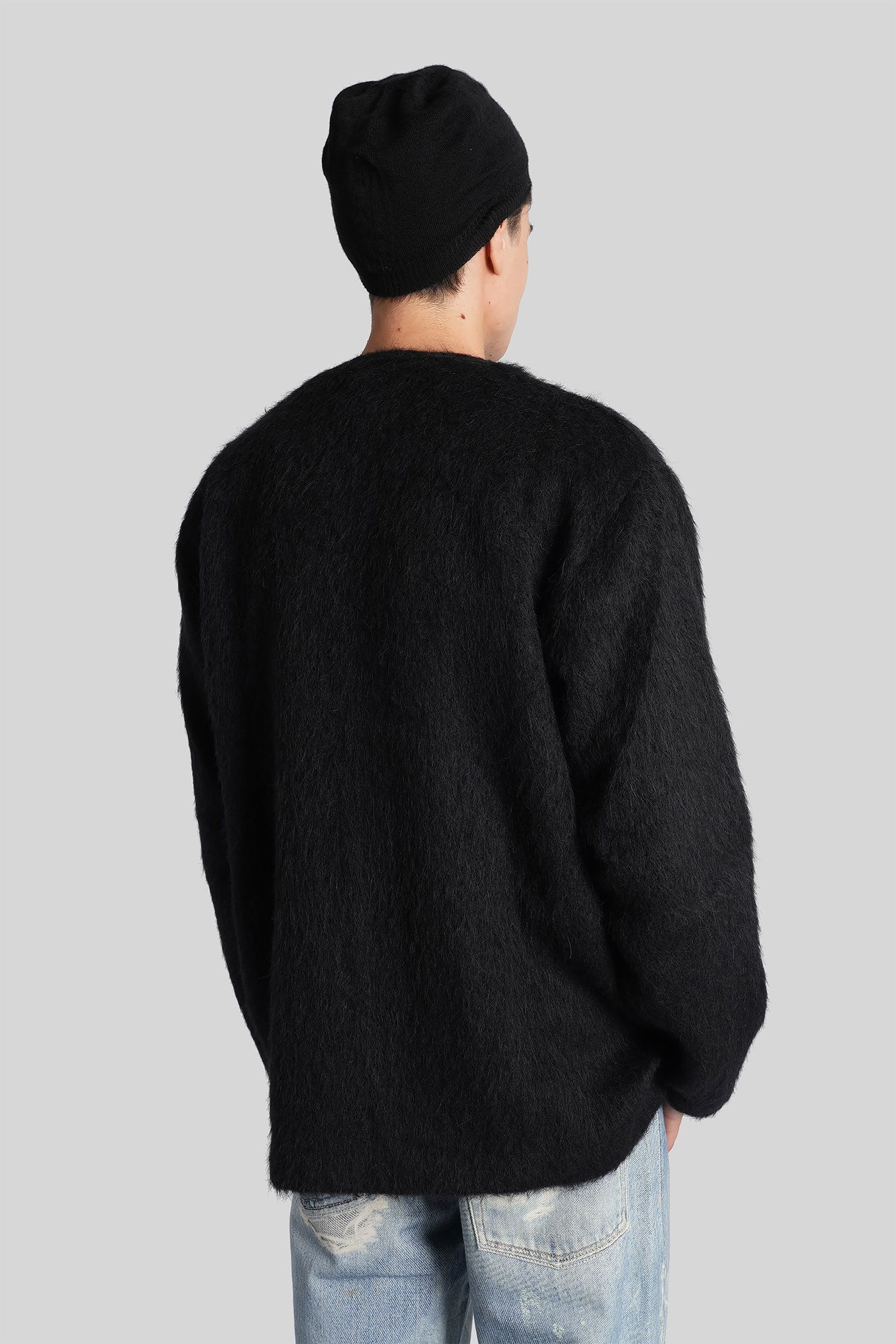 Our Legacy Textured V-neck Cardigan With Button-down Front In Black