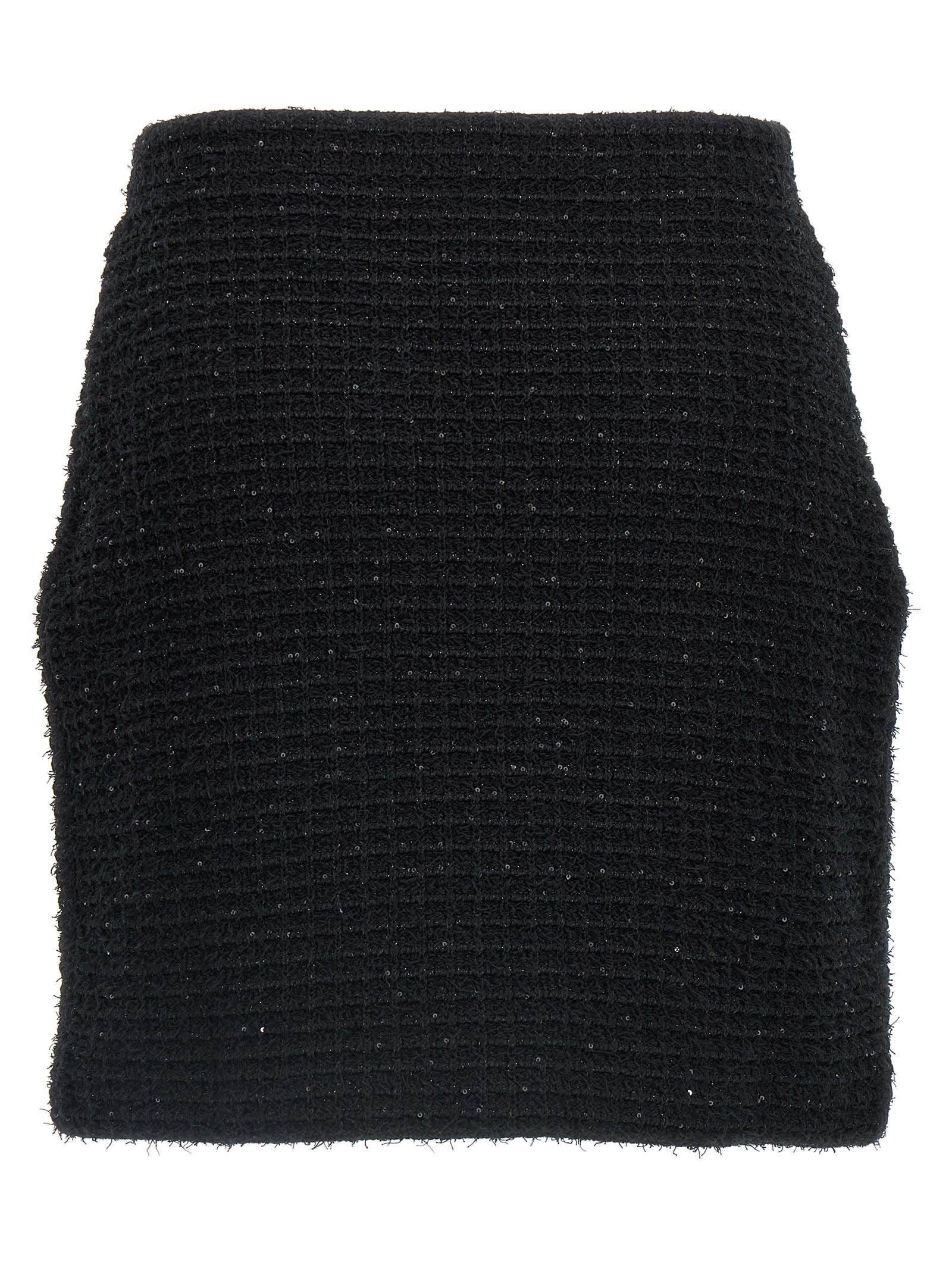 Self-portrait Knitted Miniskirt With Jewels Buttons In Black