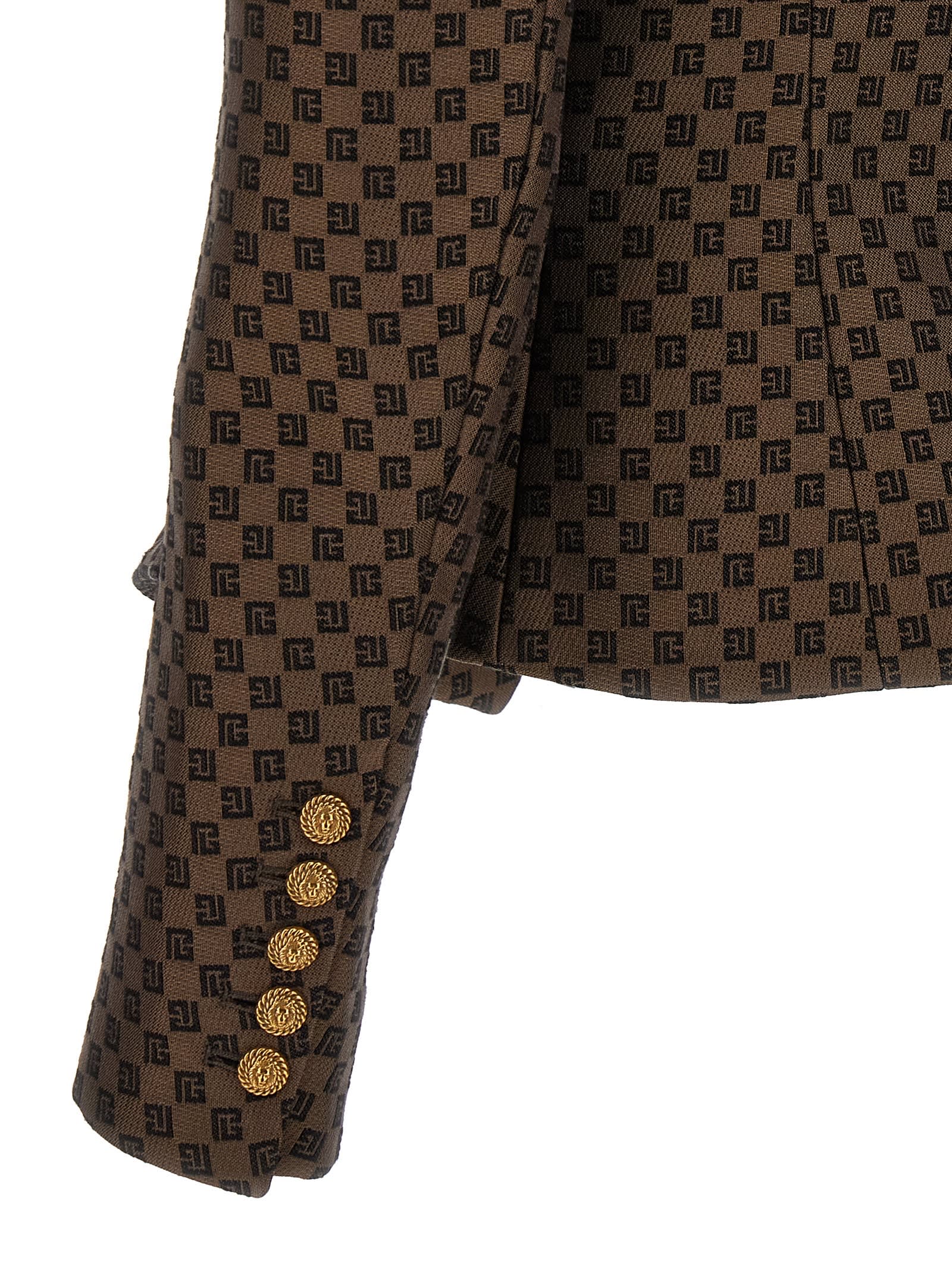 Balmain 8-button Monogram Jacquard Blazer Jacket In Brown