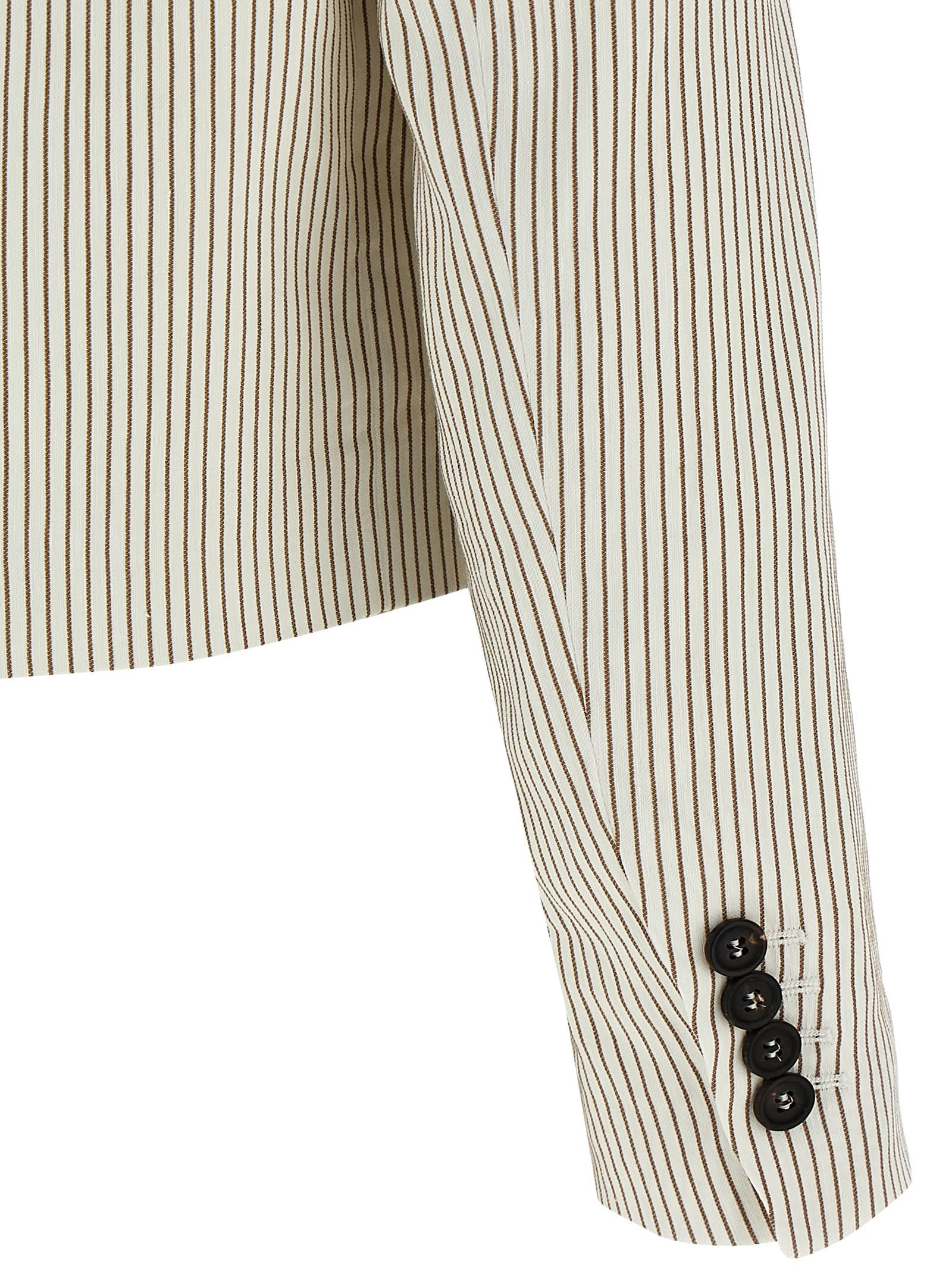 Brunello Cucinelli Double-breasted Short Blazer In White Linen And Cotton
