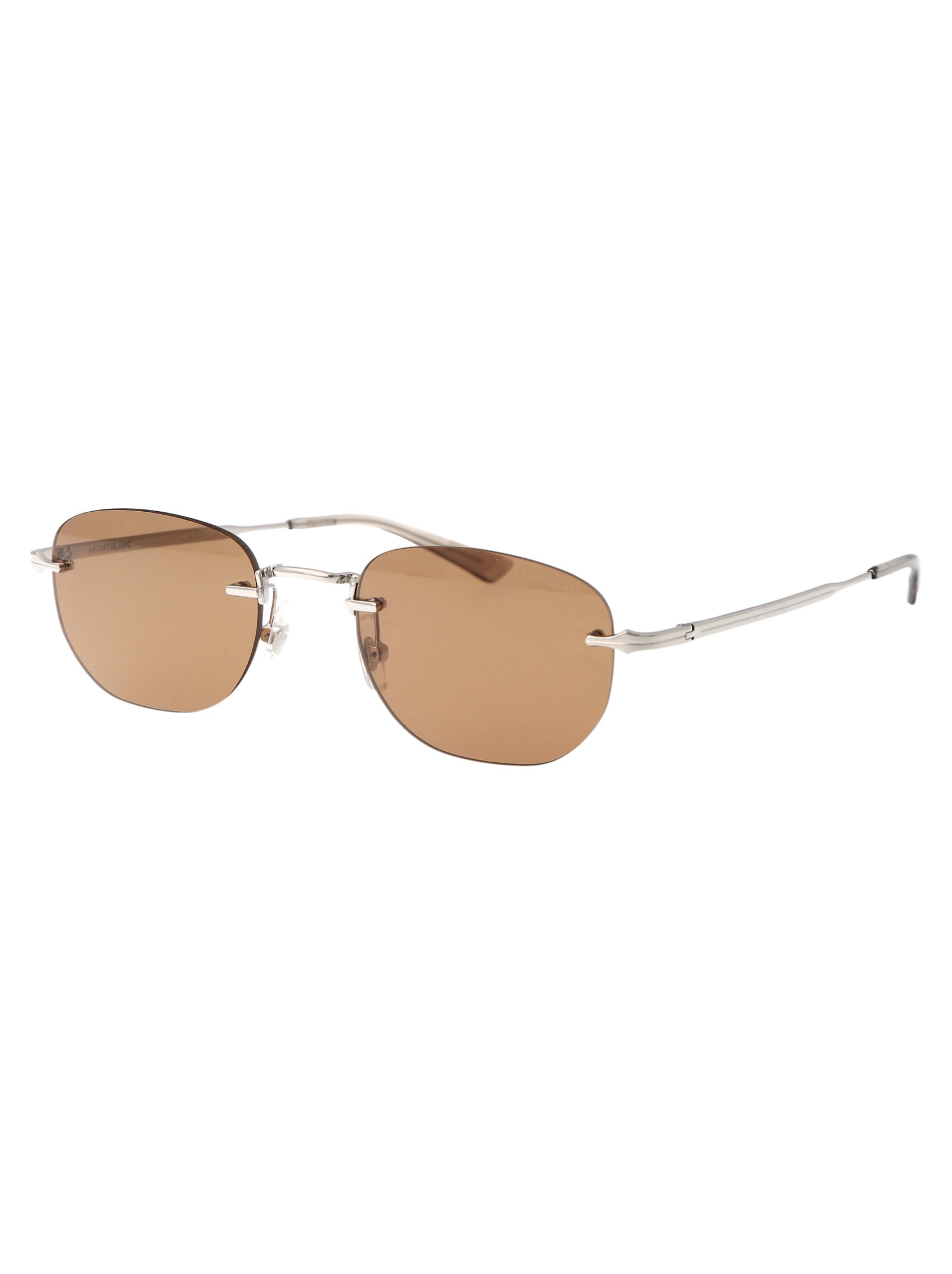 Shop Montblanc Mb0303s Sunglasses In 003 Silver Silver Brown