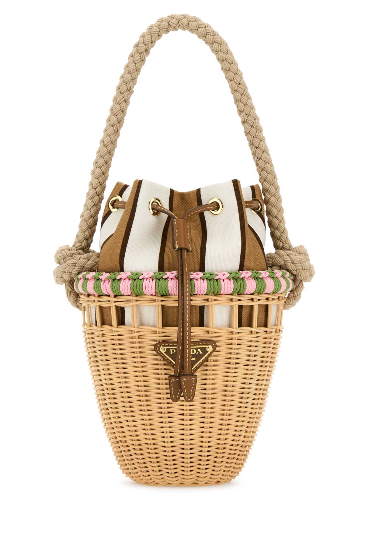 Prada Mini Bucket Bag Featuring Braided Handle