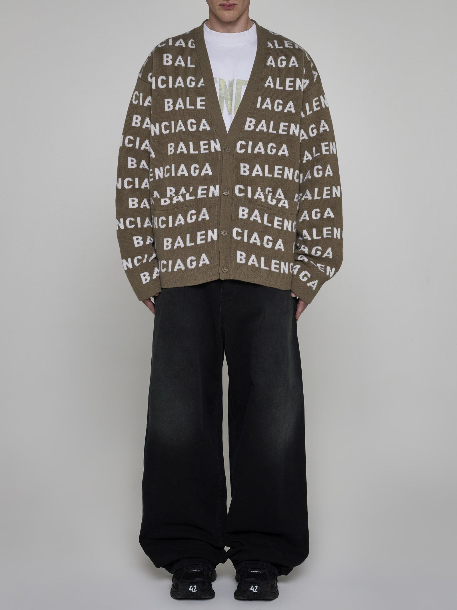 Shop Balenciaga Logo Wool Cardigan In Beige