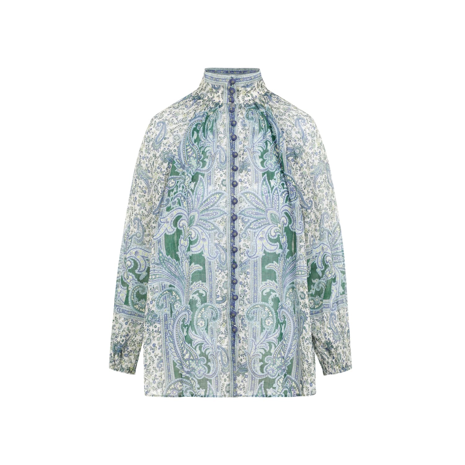 Shop Zimmermann Ottie Billow Blouse In Green Paisley