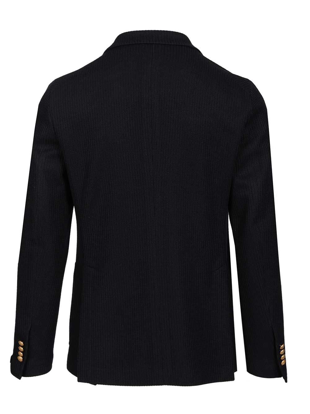 Tagliatore Double-breasted Ribbed Wool Jersey Jacket In Blue