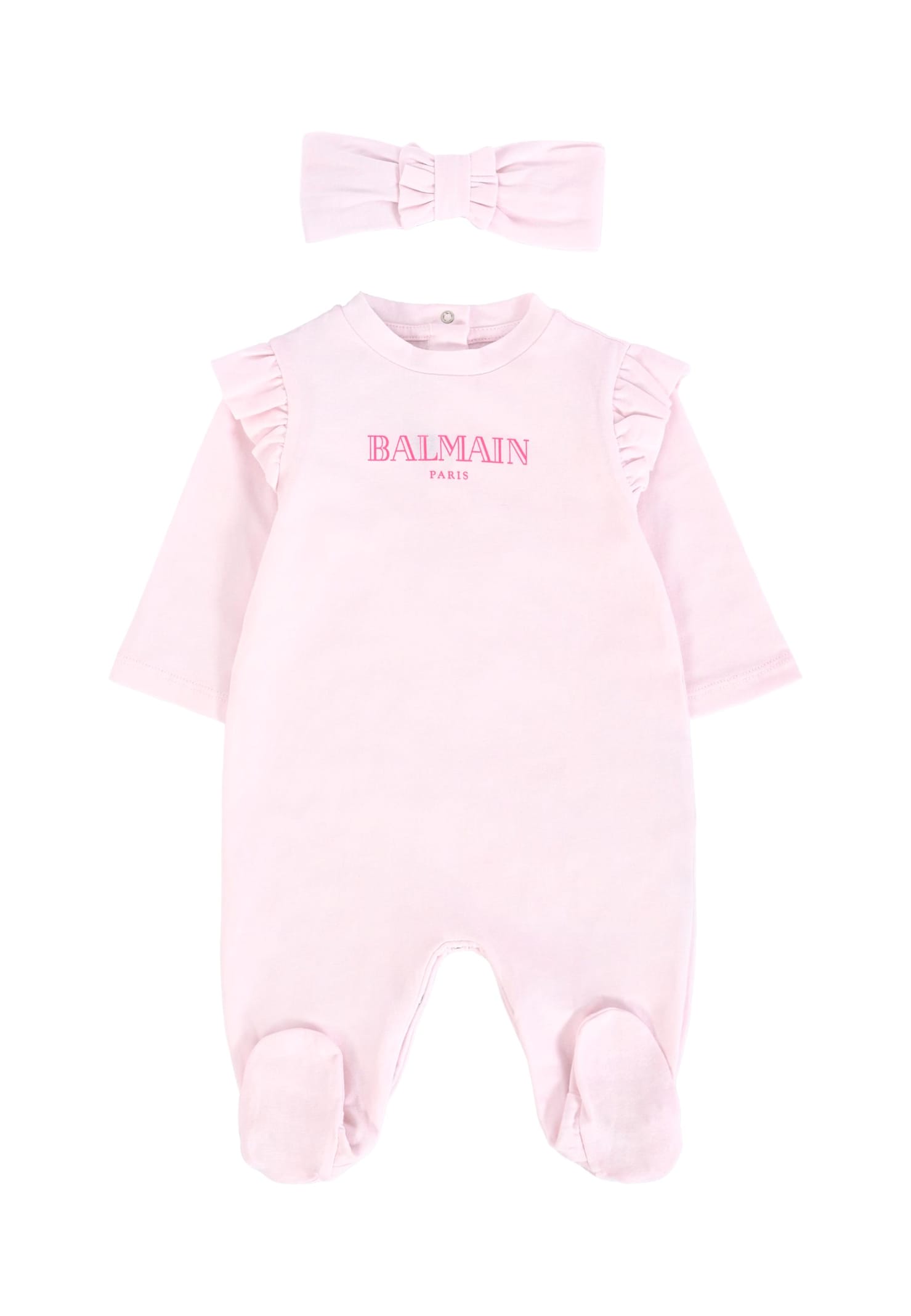 Balmain Pink Babygrow Set For Baby Girl With Logo In Pink